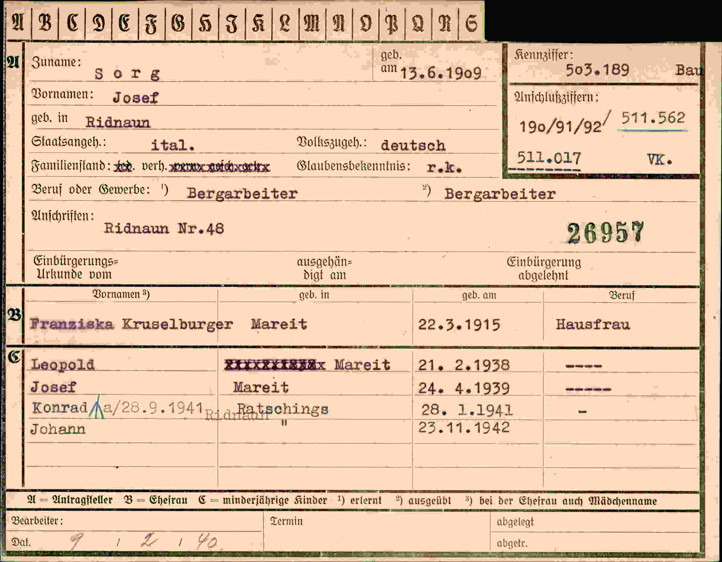Vorderseite des Dokuments