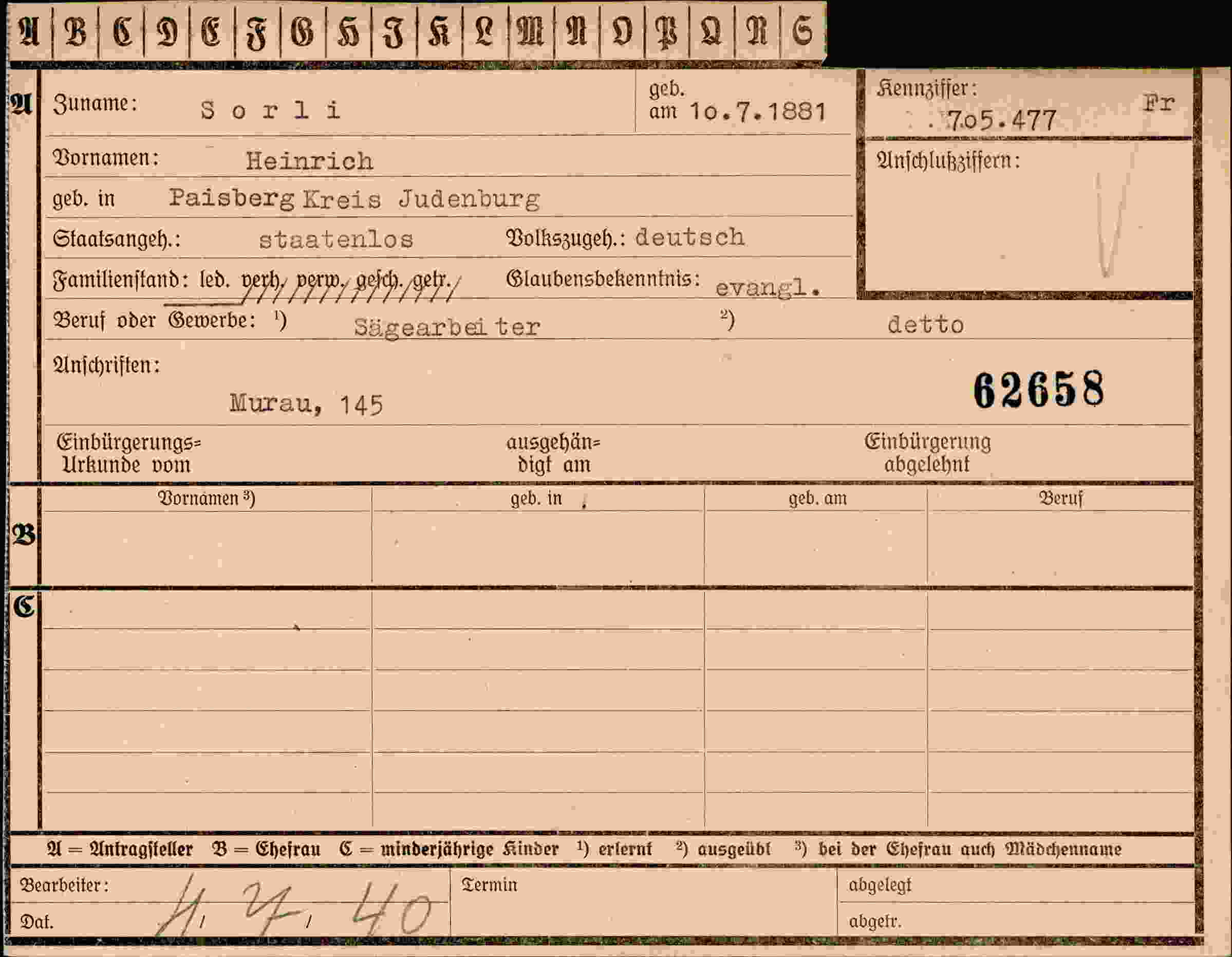 Vorderseite des Dokuments