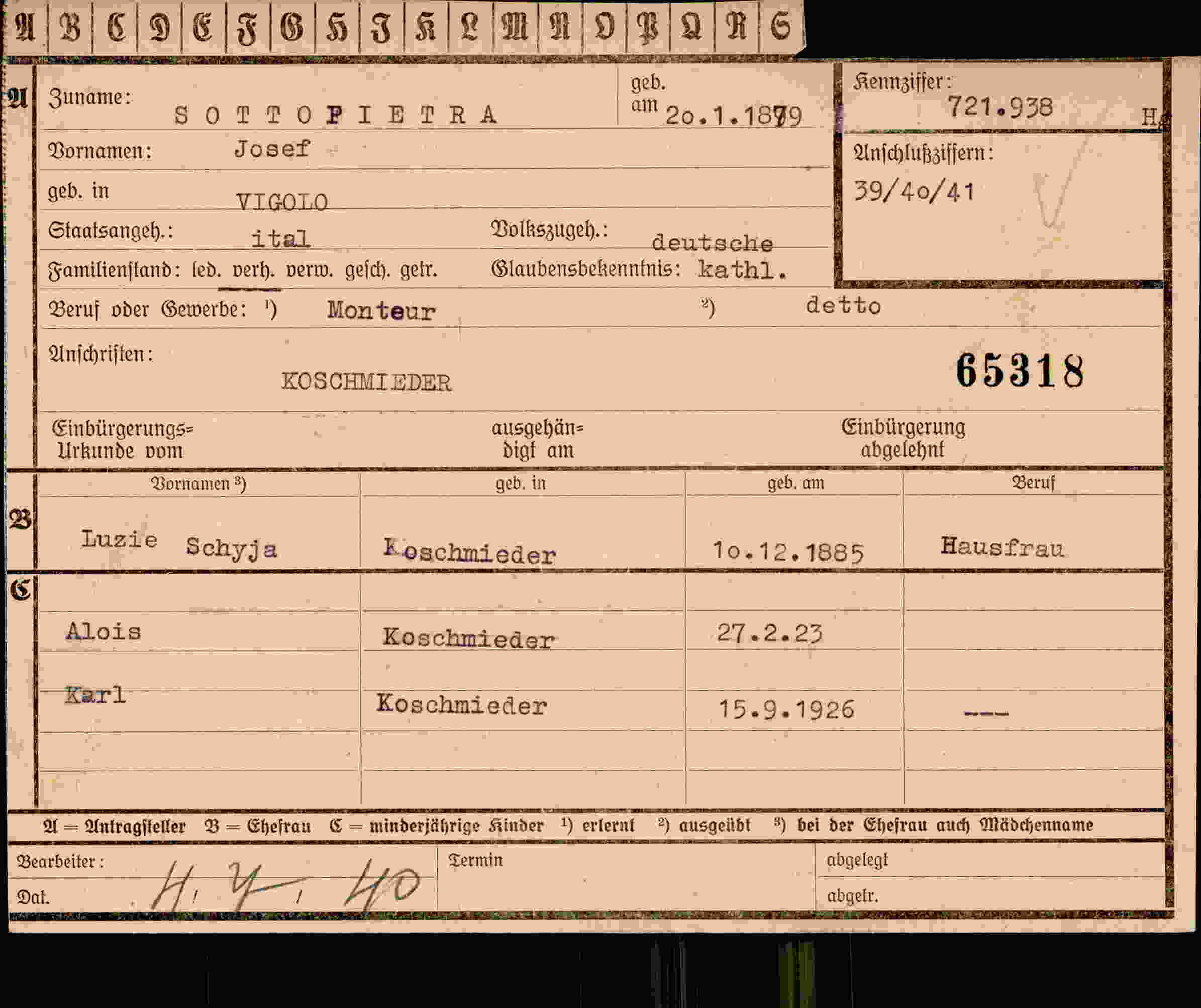 Vorderseite des Dokuments