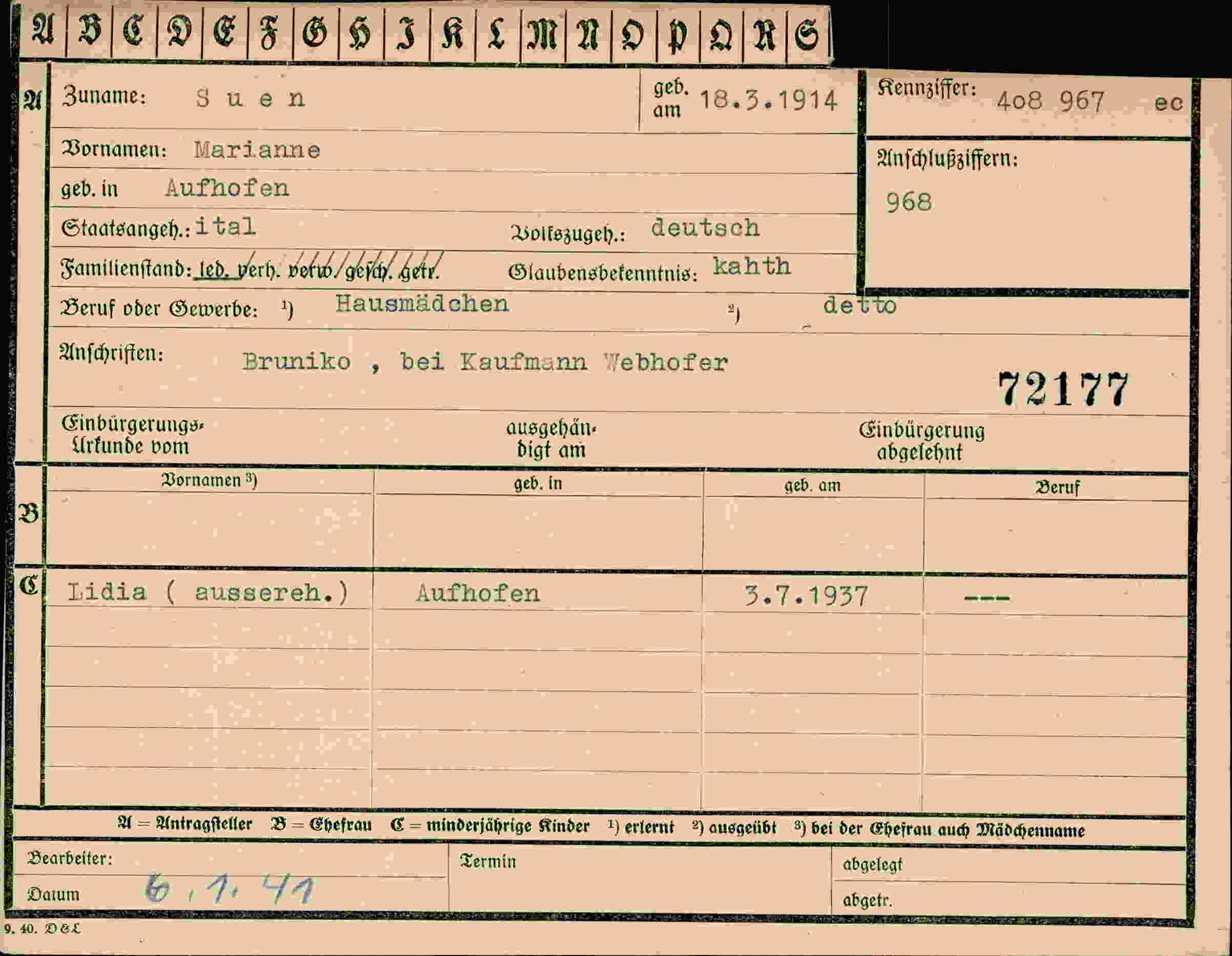 Vorderseite des Dokuments