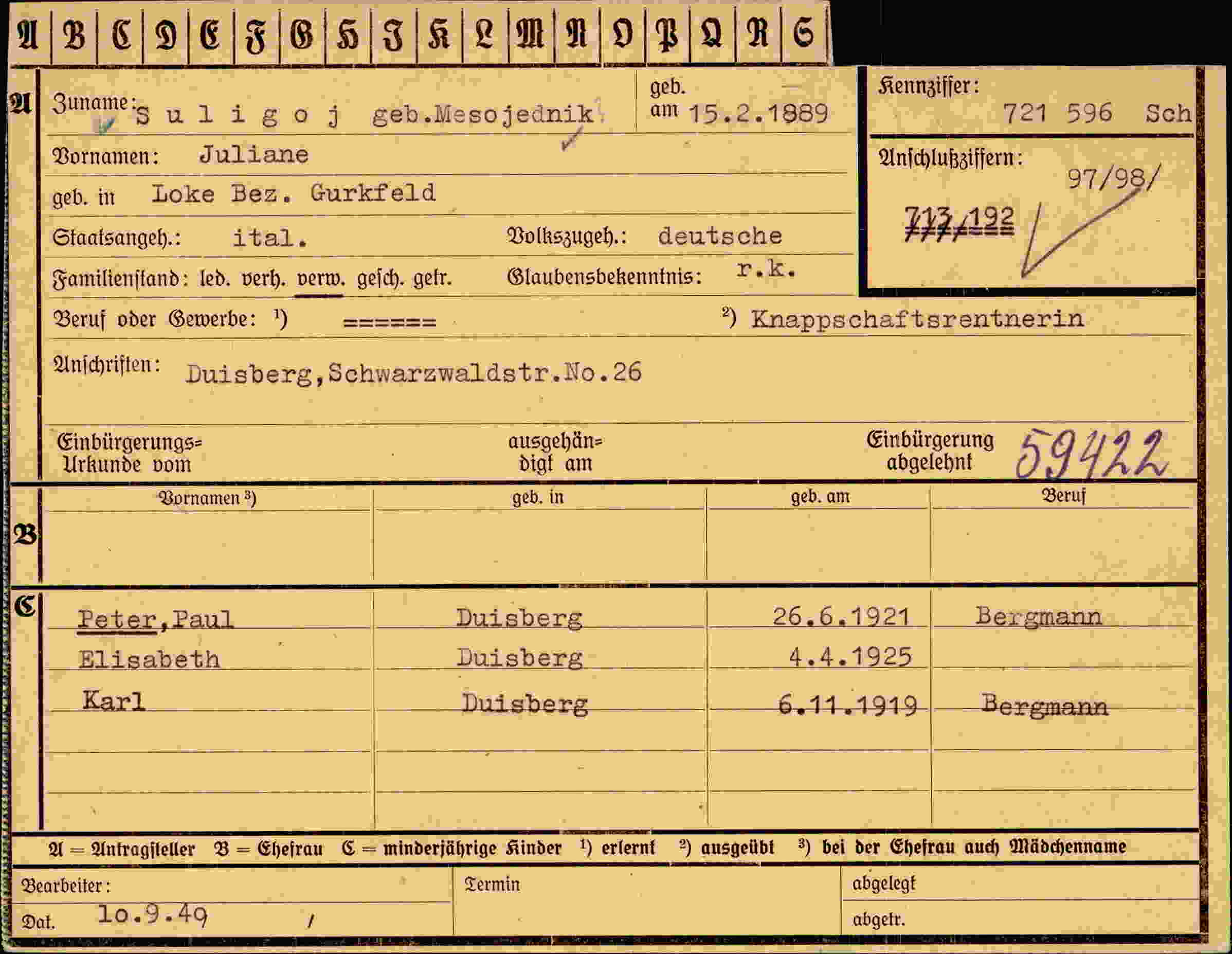 Vorderseite des Dokuments