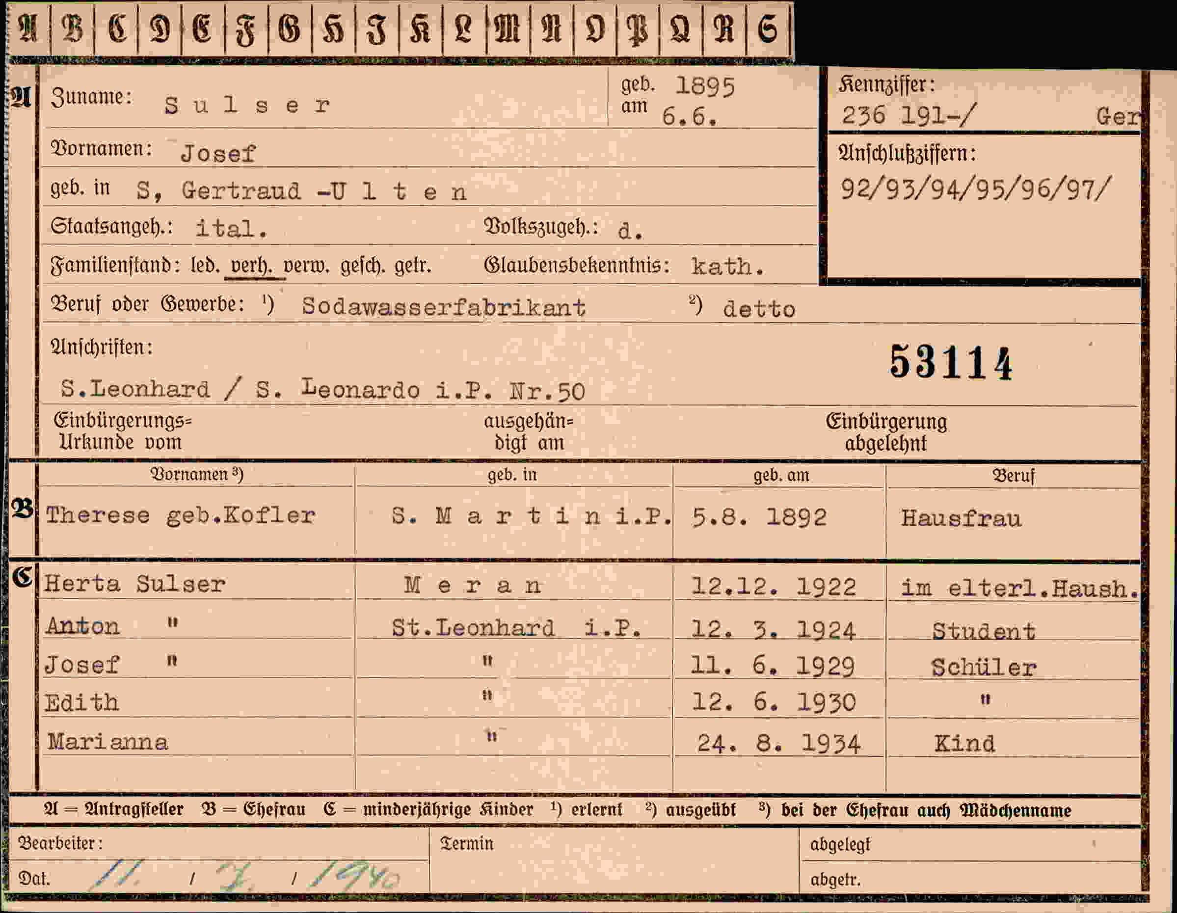 Dokument für Josef Sulser