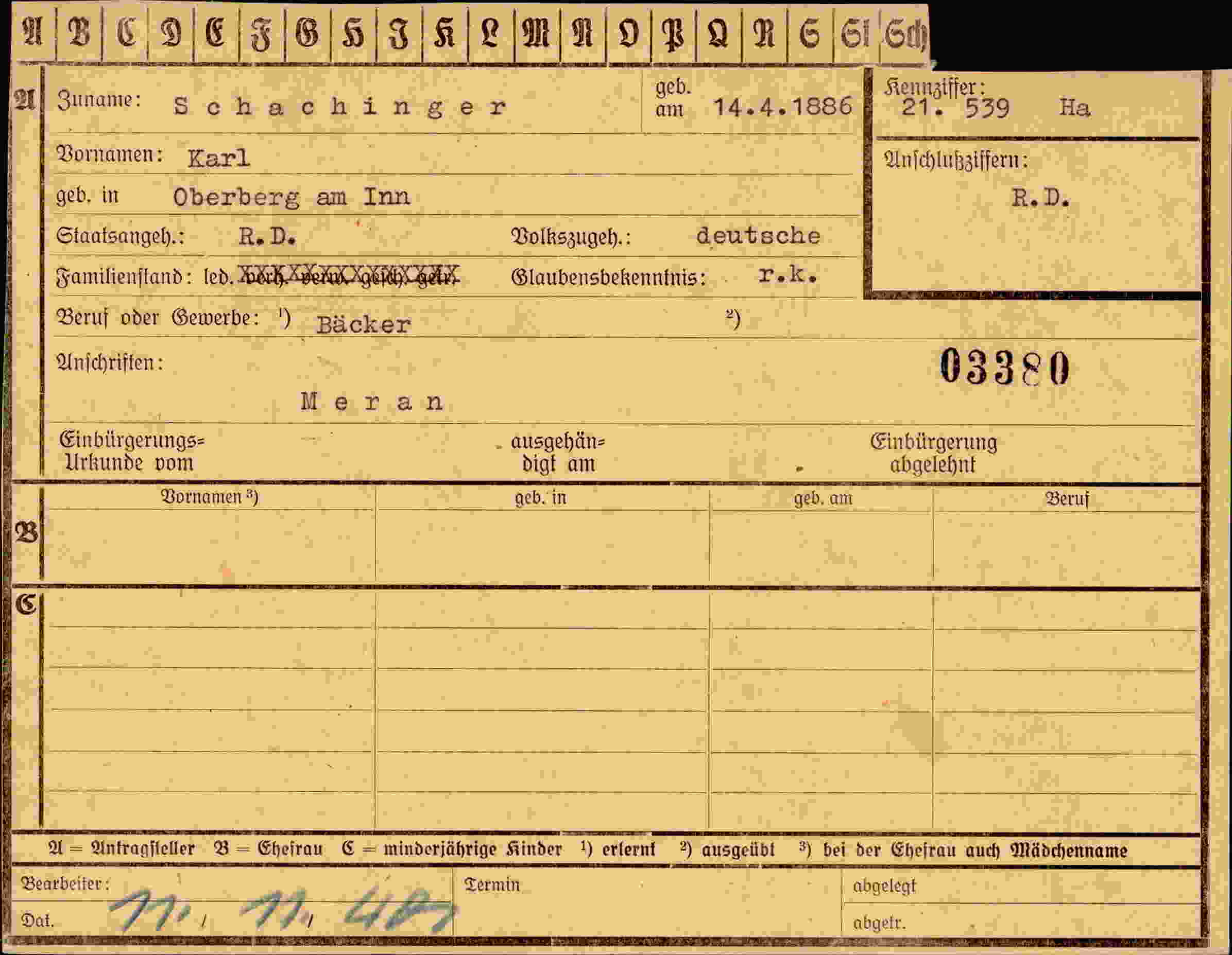 Dokument für Karl Schachinger