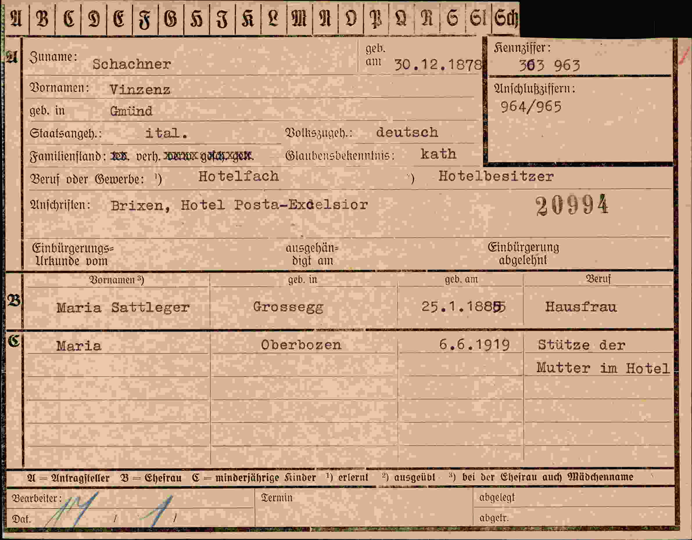 Dokument für Vinzenz Schachner