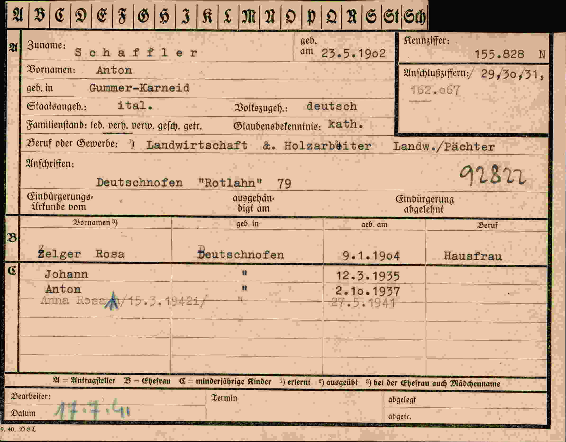 Vorderseite des Dokuments