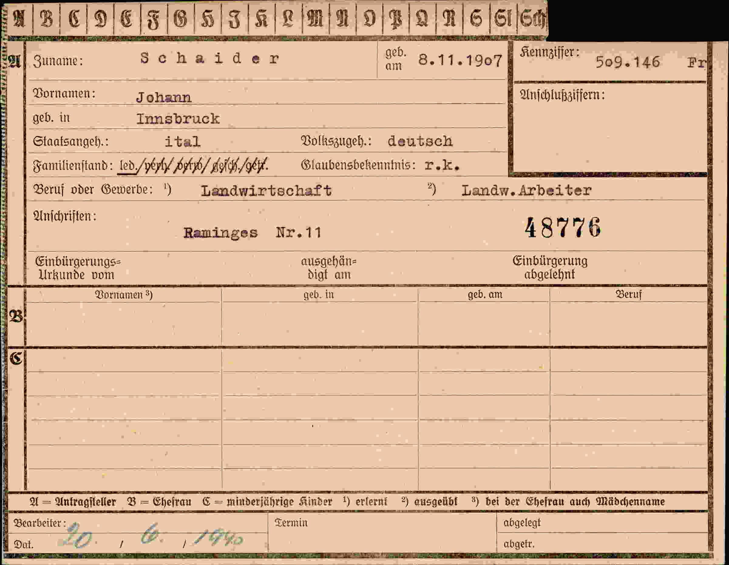 Vorderseite des Dokuments