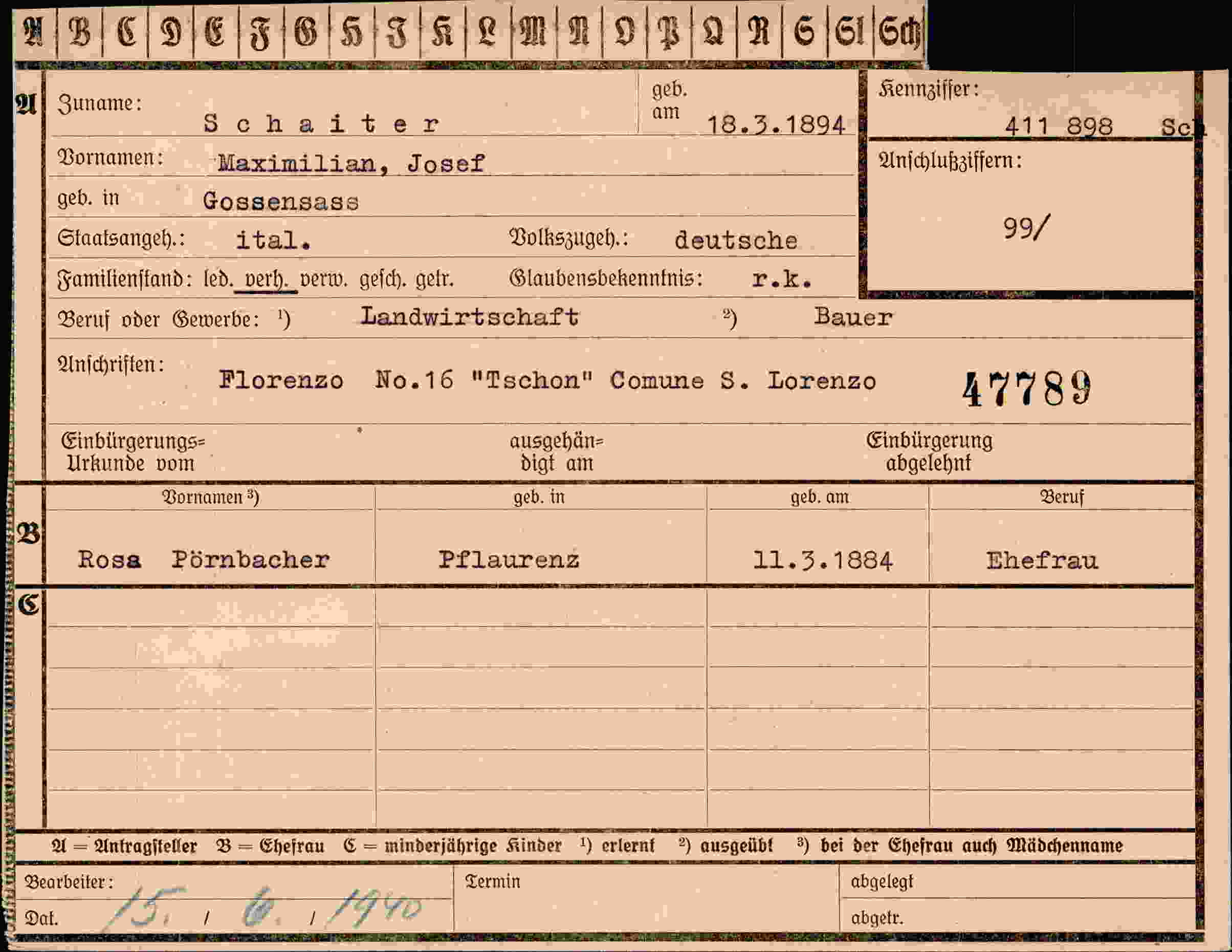 Vorderseite des Dokuments