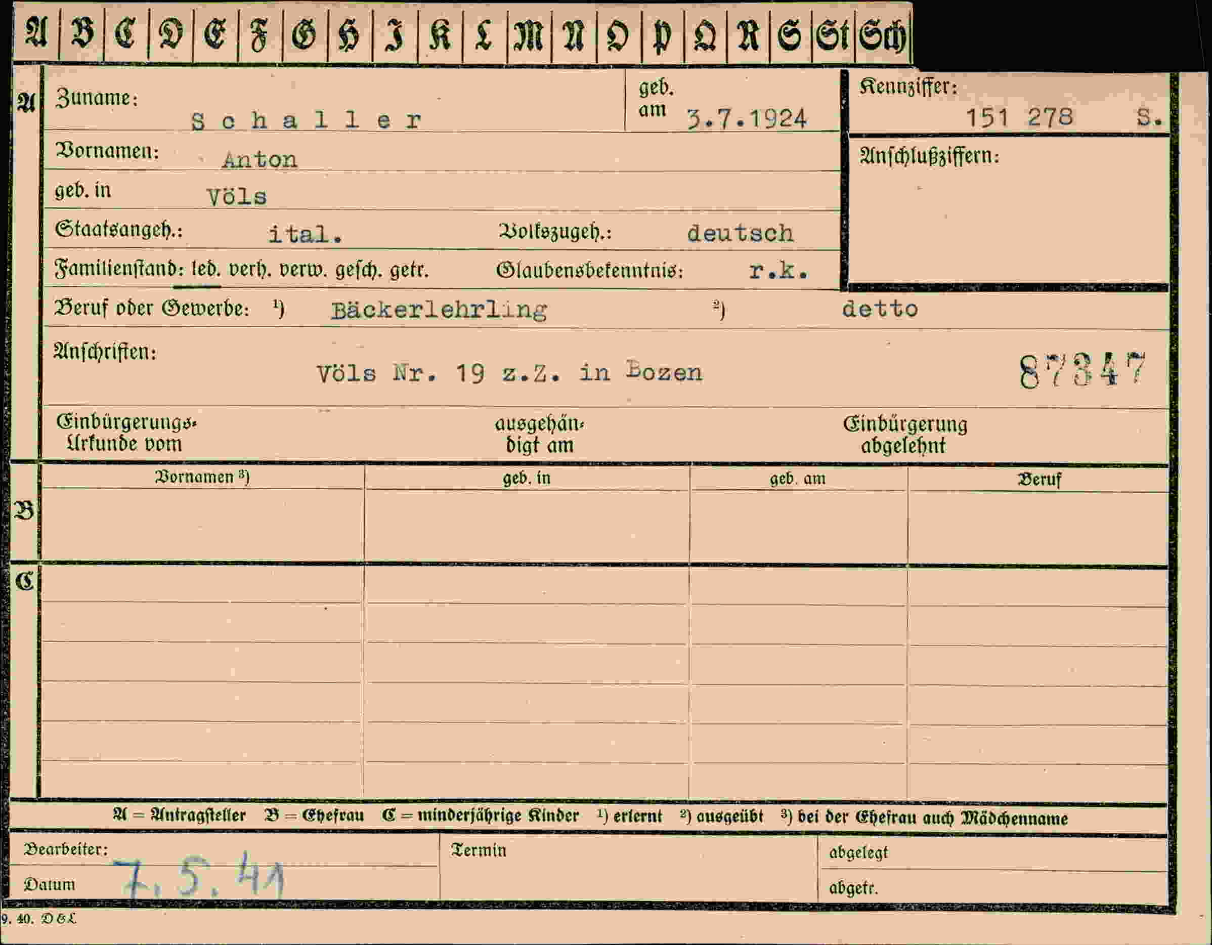 Vorderseite des Dokuments
