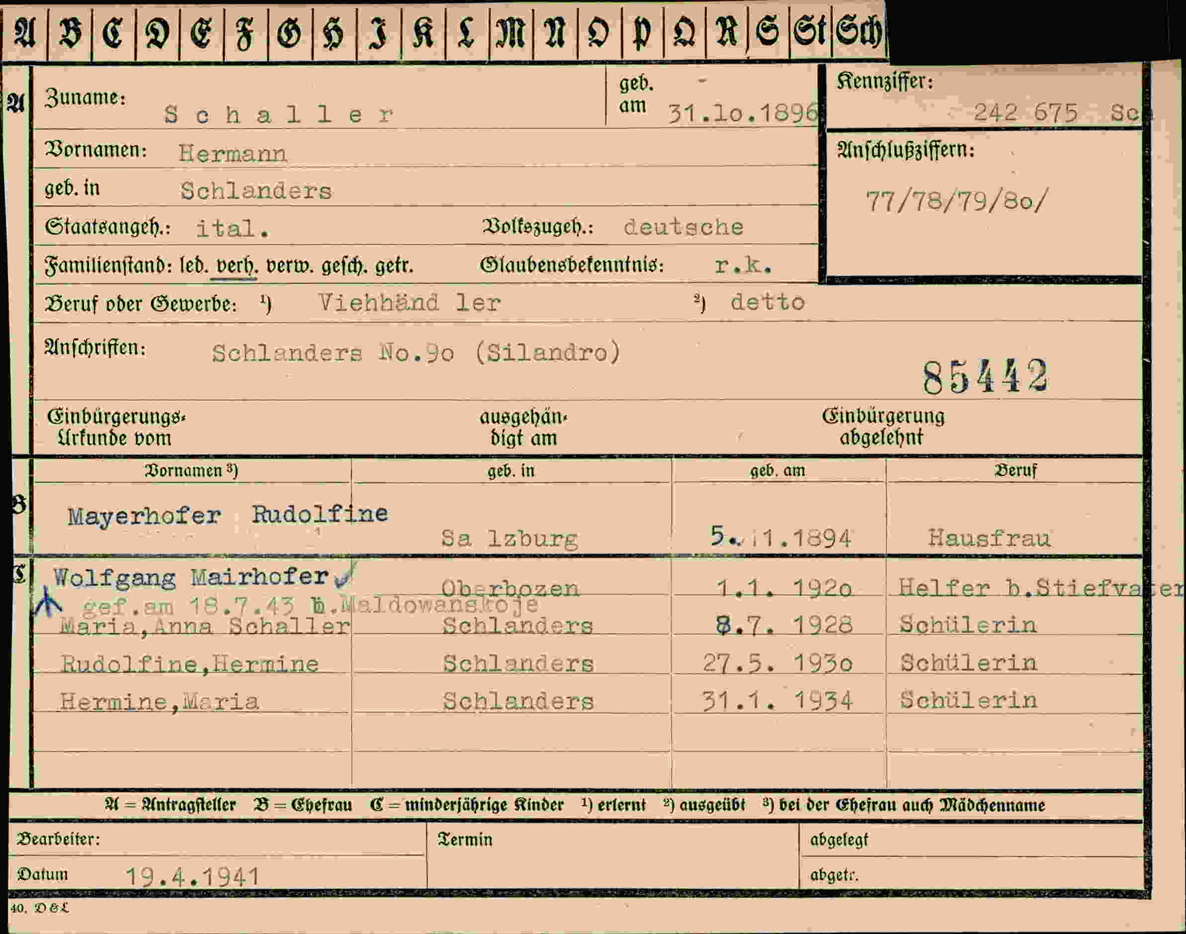 Dokument für Hermann Schaller