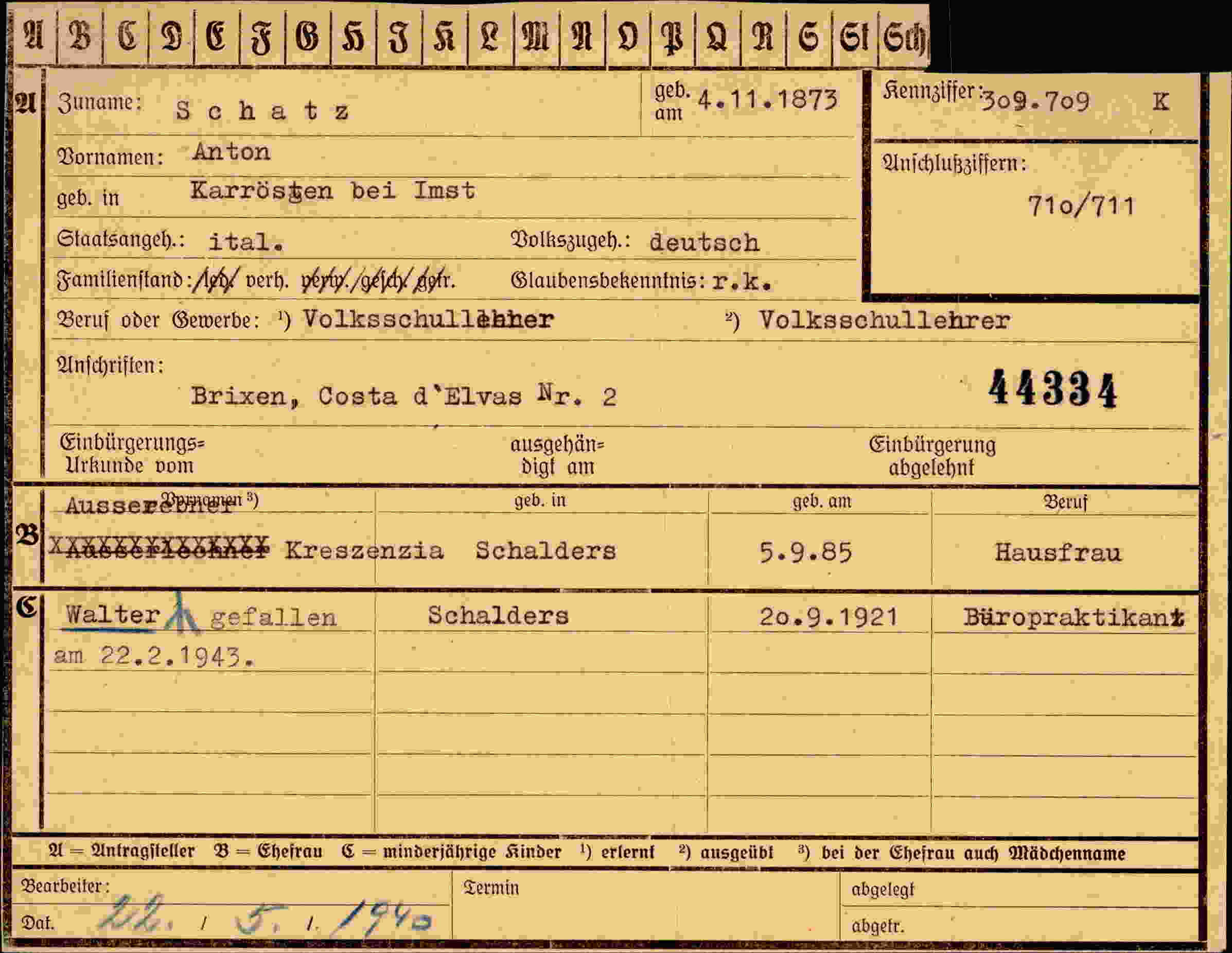 Dokument für Anton Schatz