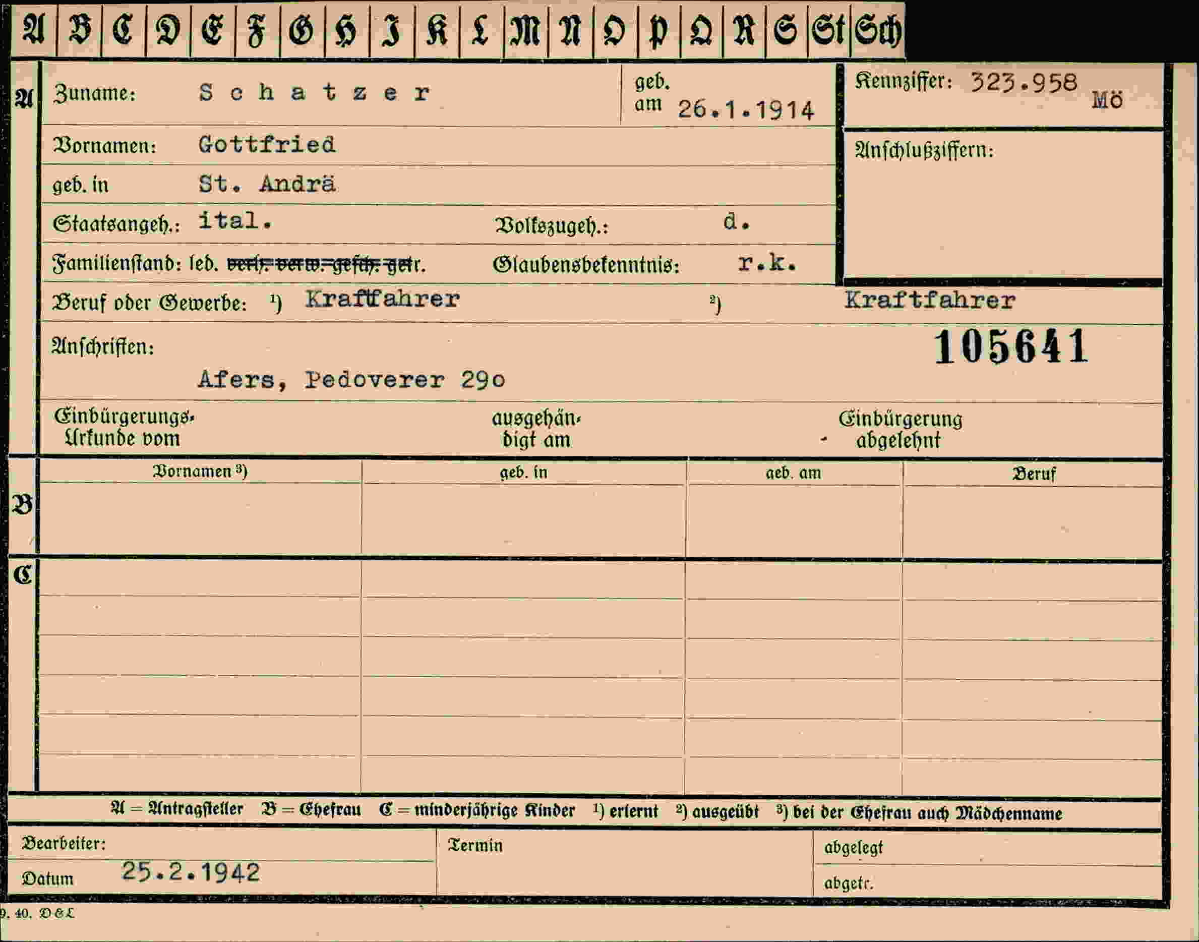 Dokument für Gottfried Schätzer