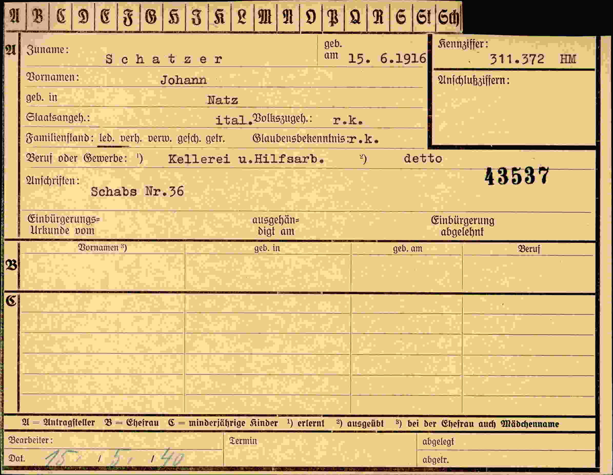 Dokument für Johann Schatzer