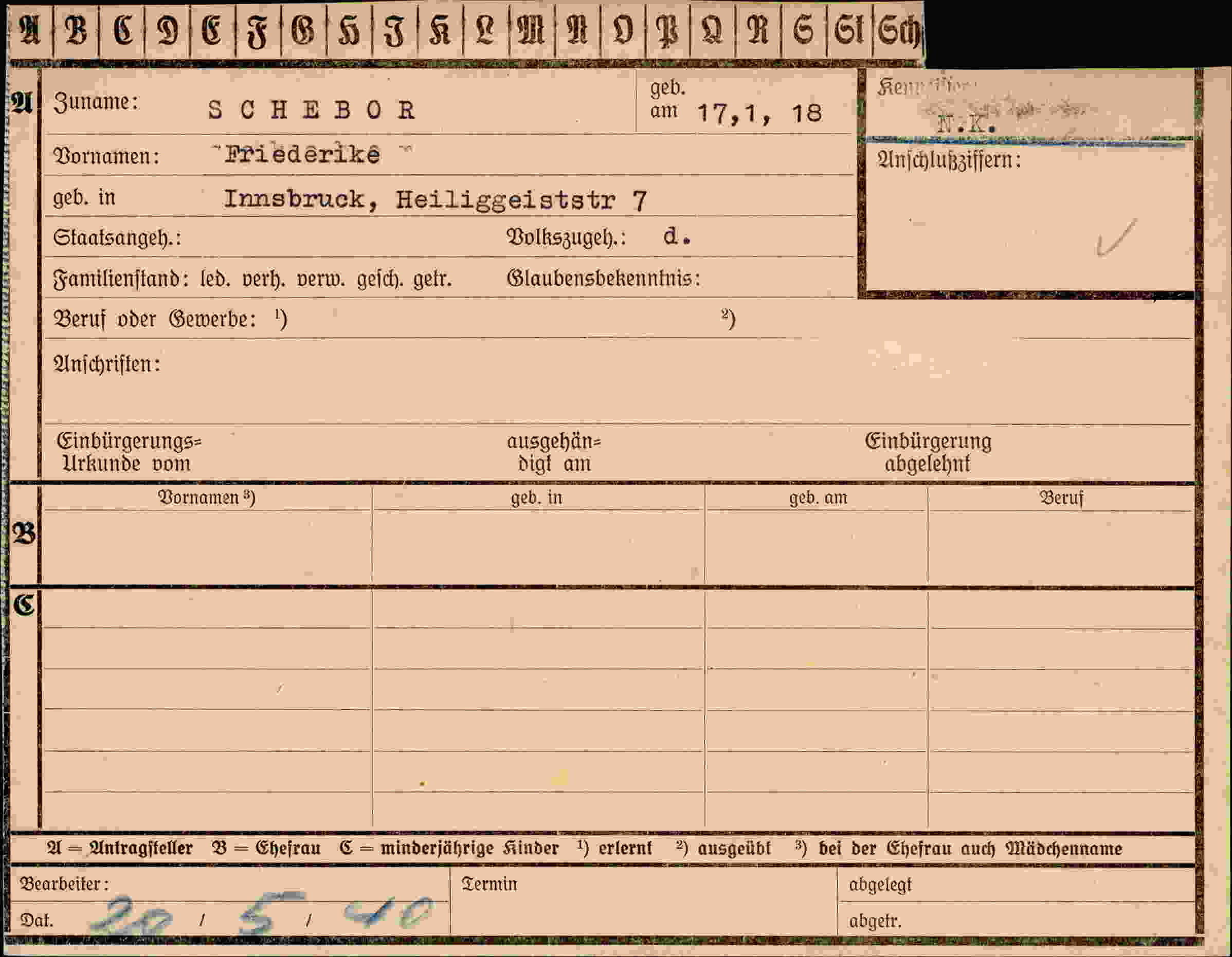 Vorderseite des Dokuments