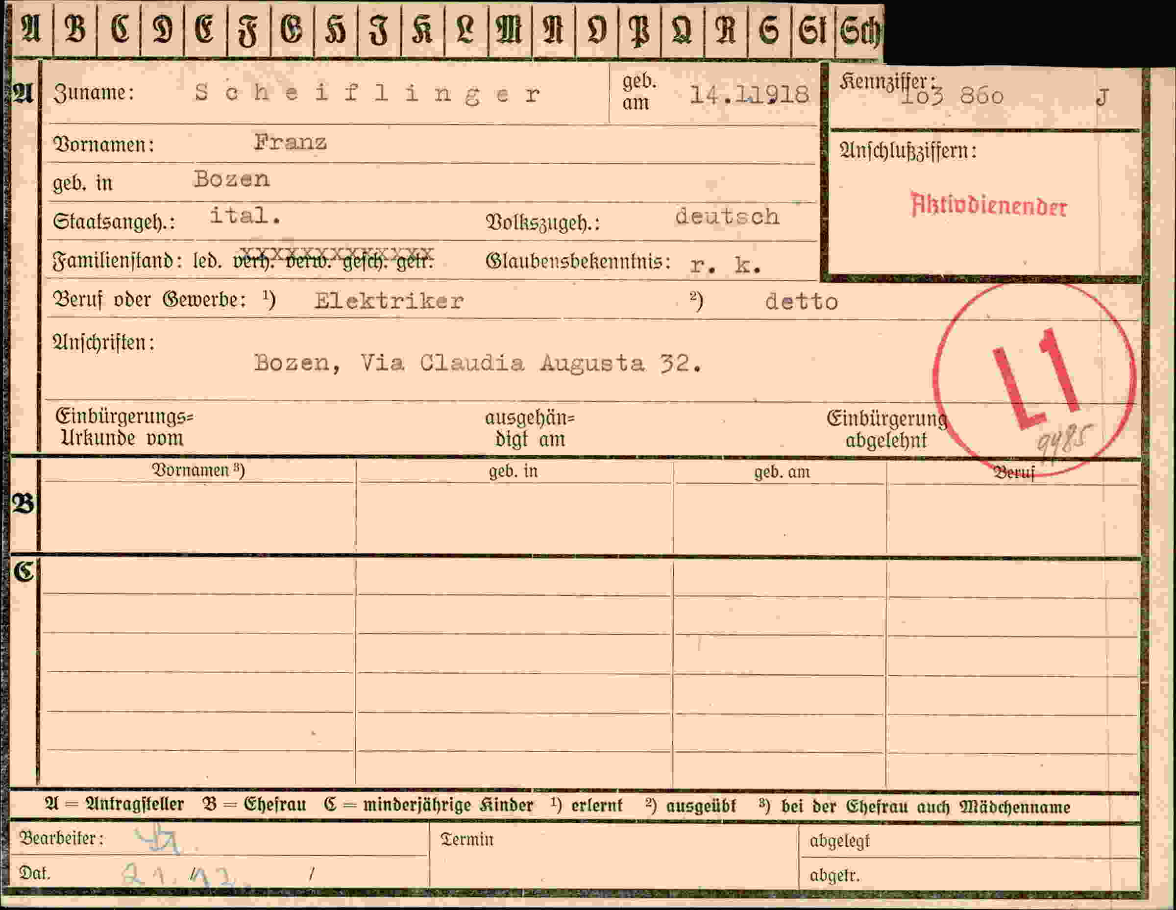 Dokument für Franz Scheiflinger