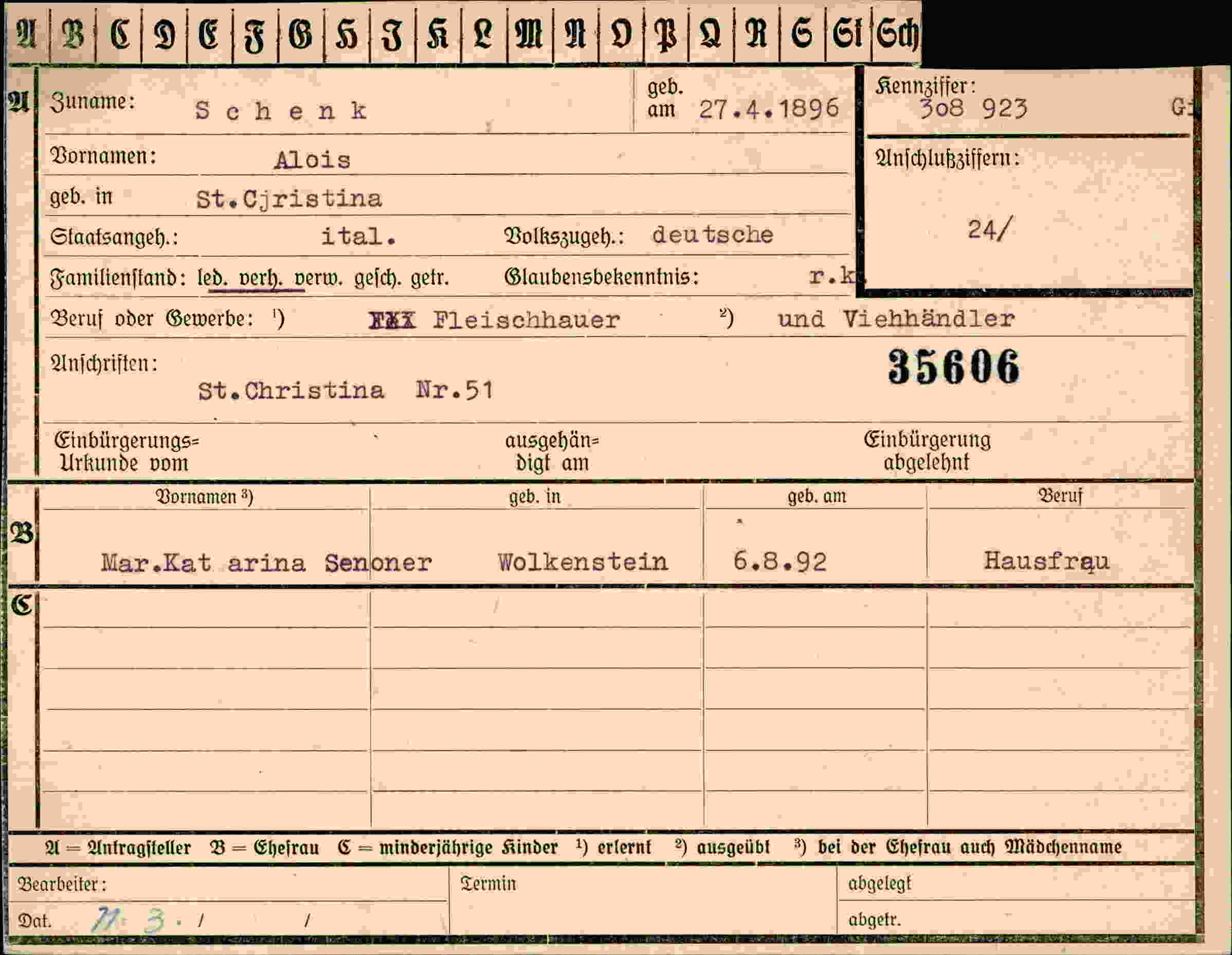 Dokument für Alois Schenk