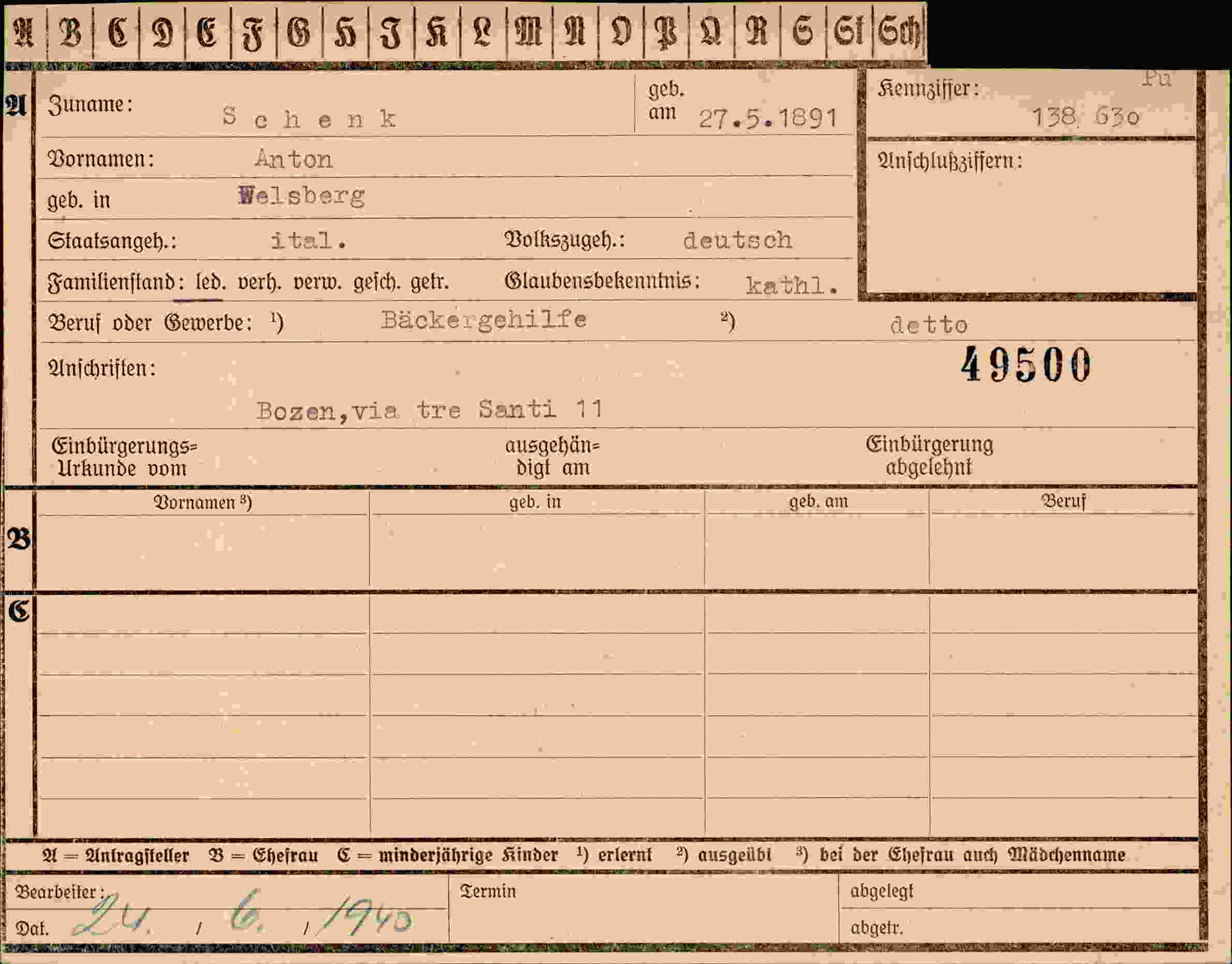 Dokument für Anton Schenk