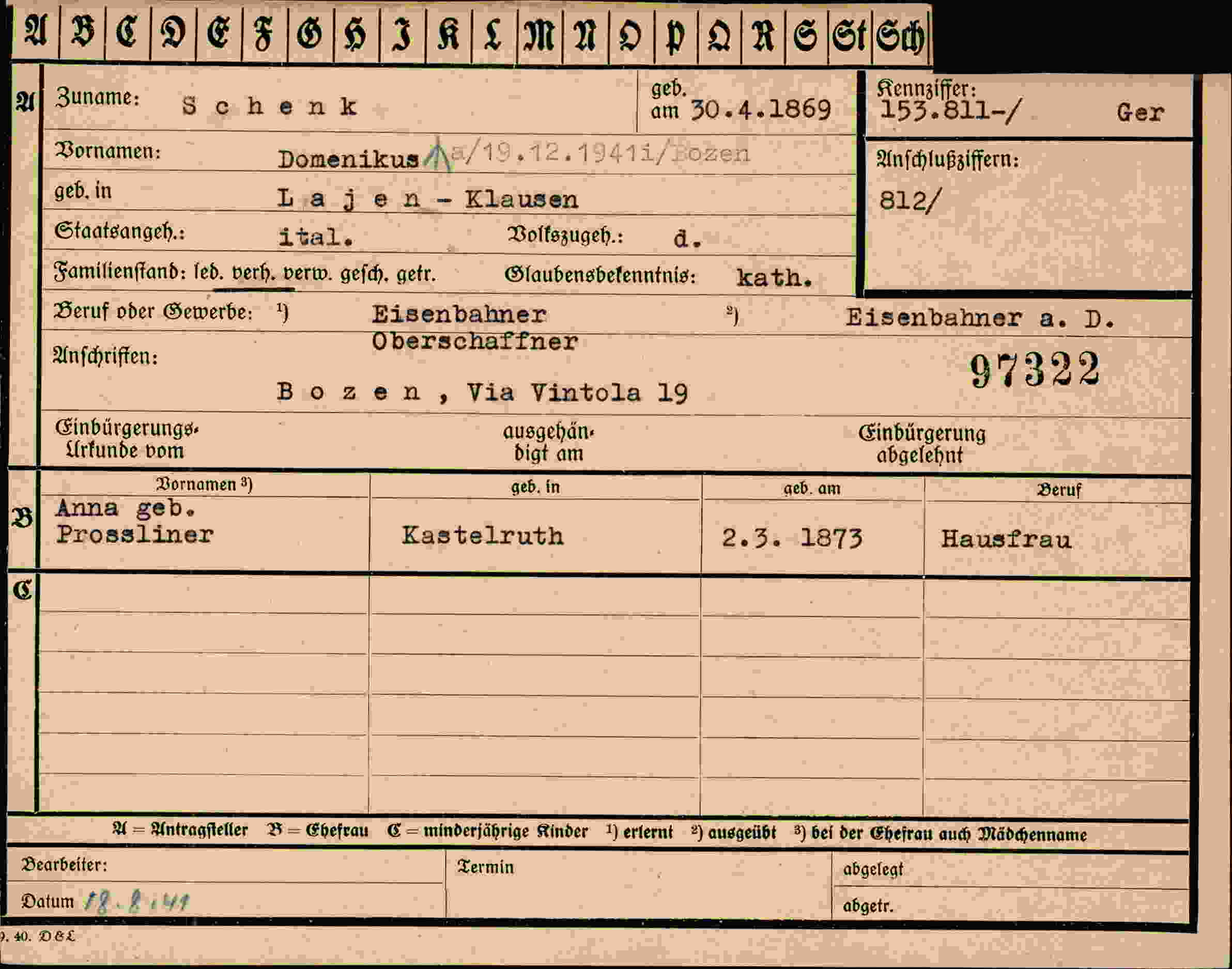 Dokument für Domenikus Schenk