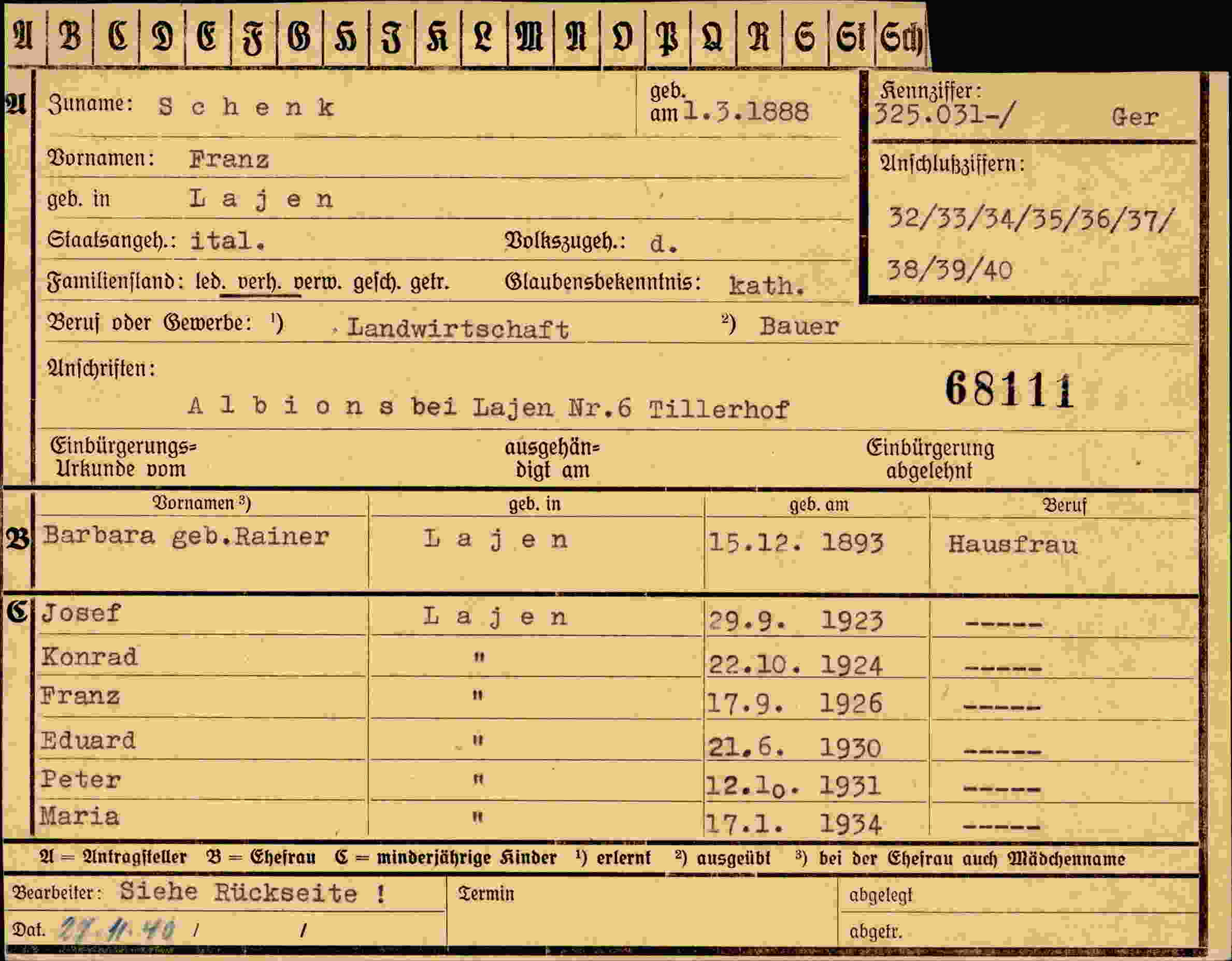 Dokument für Franz Schenk