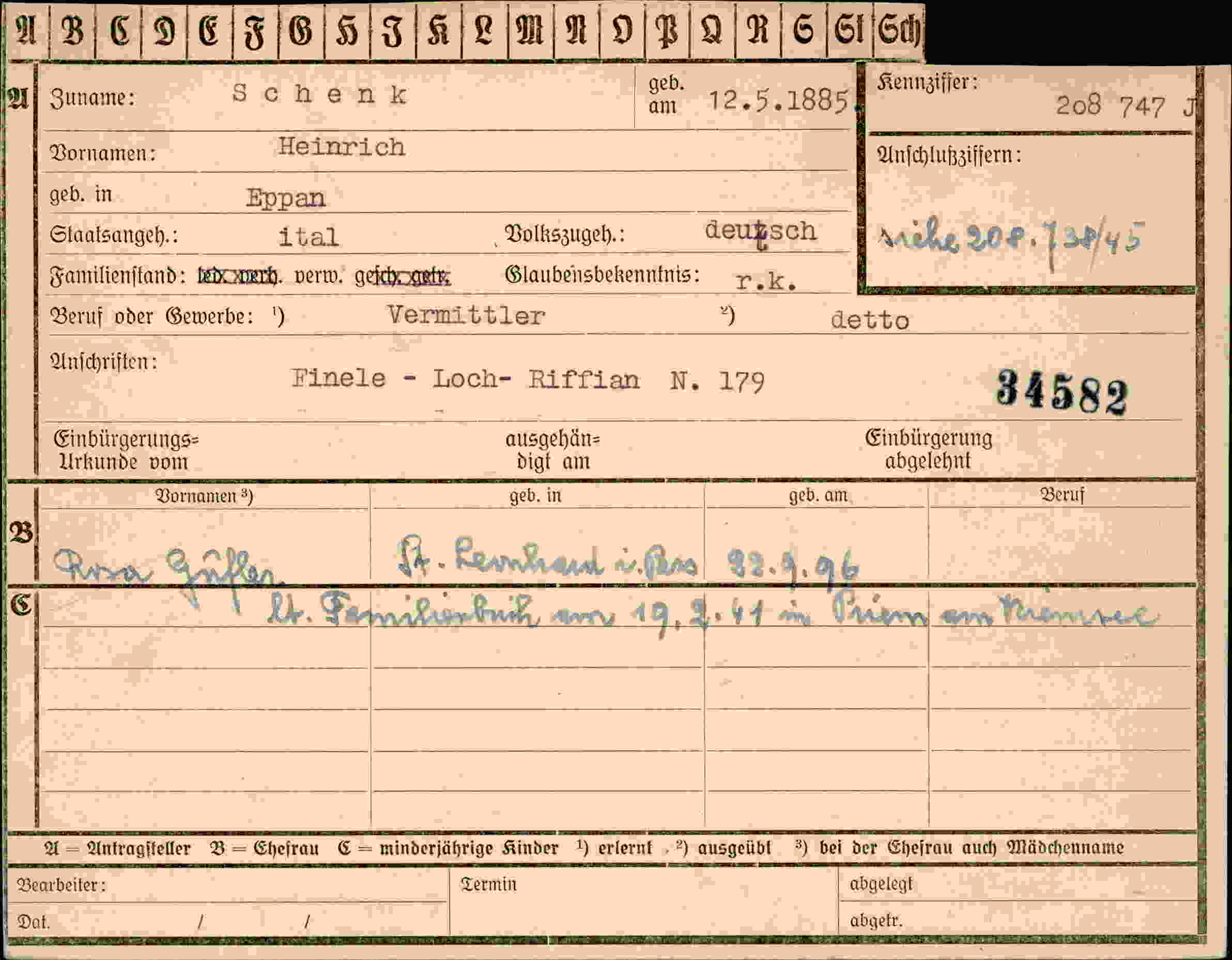 Dokument für Heinrich Schenk