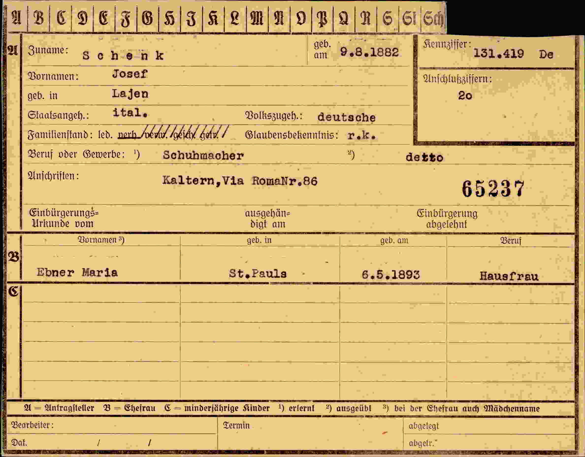 Dokument für Josef Schenk