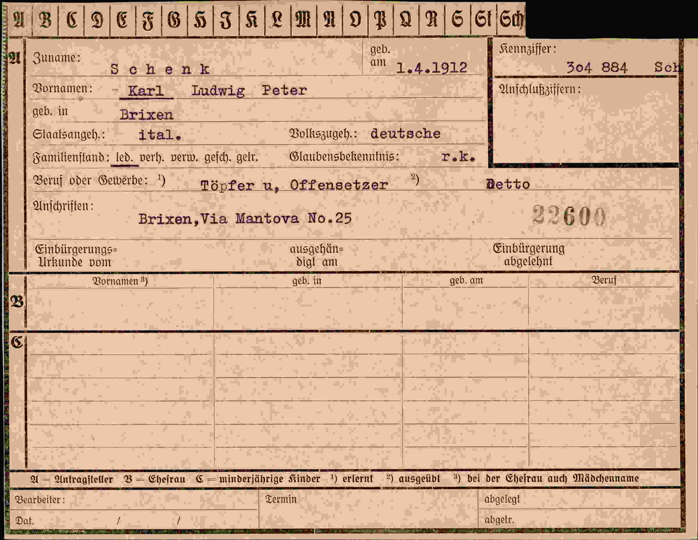 Dokument für Karl Ludwig Peter Schenk