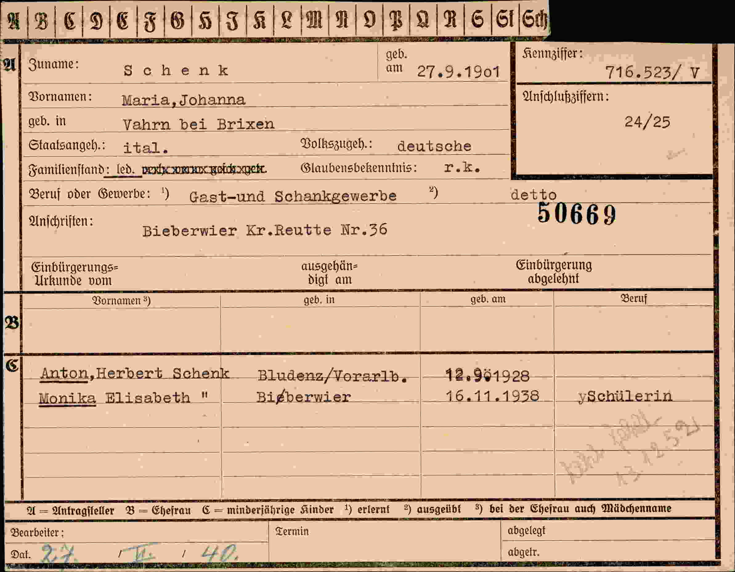 Dokument für Maria Johanna Schenk
