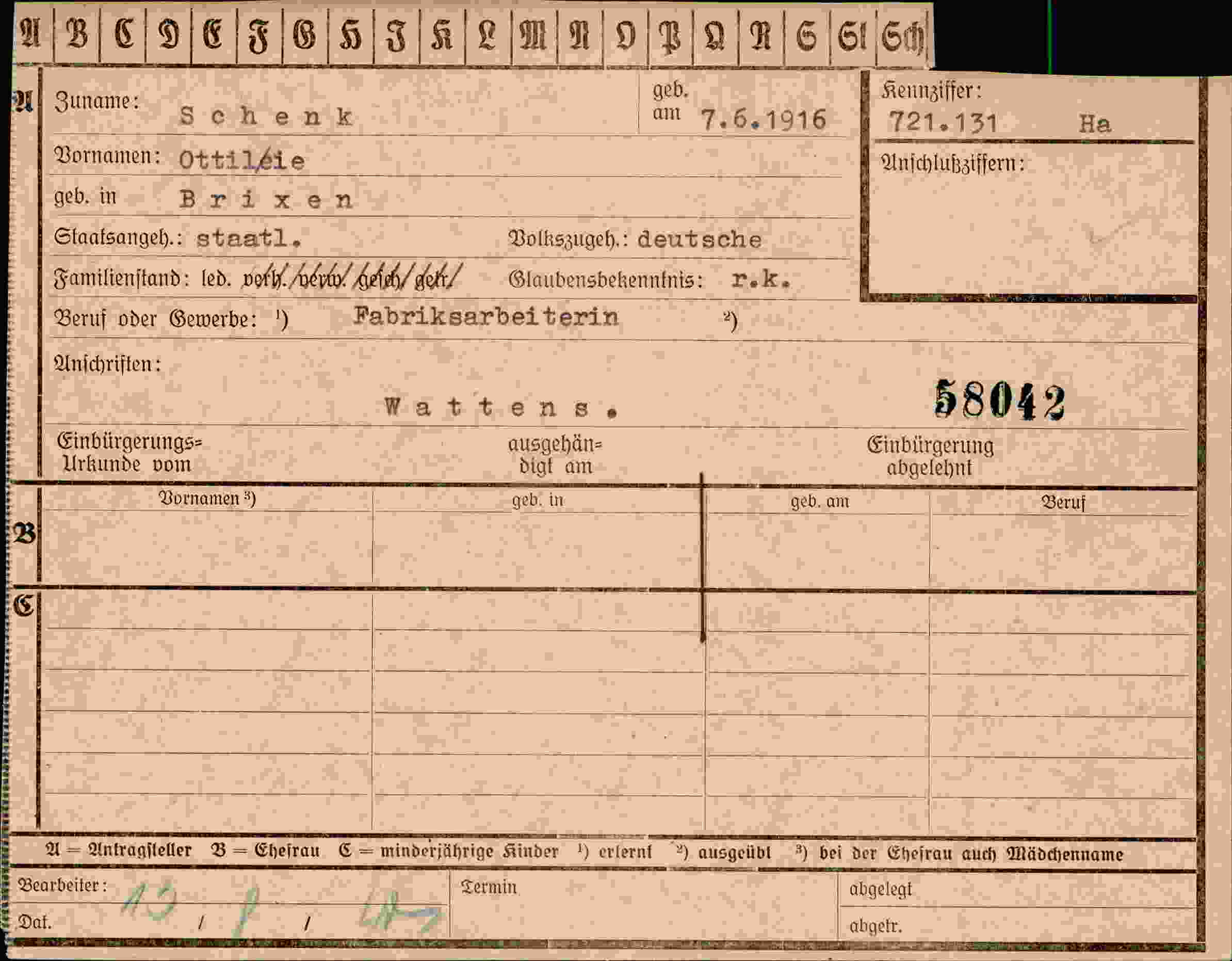 Dokument für Ottiléie Schenk