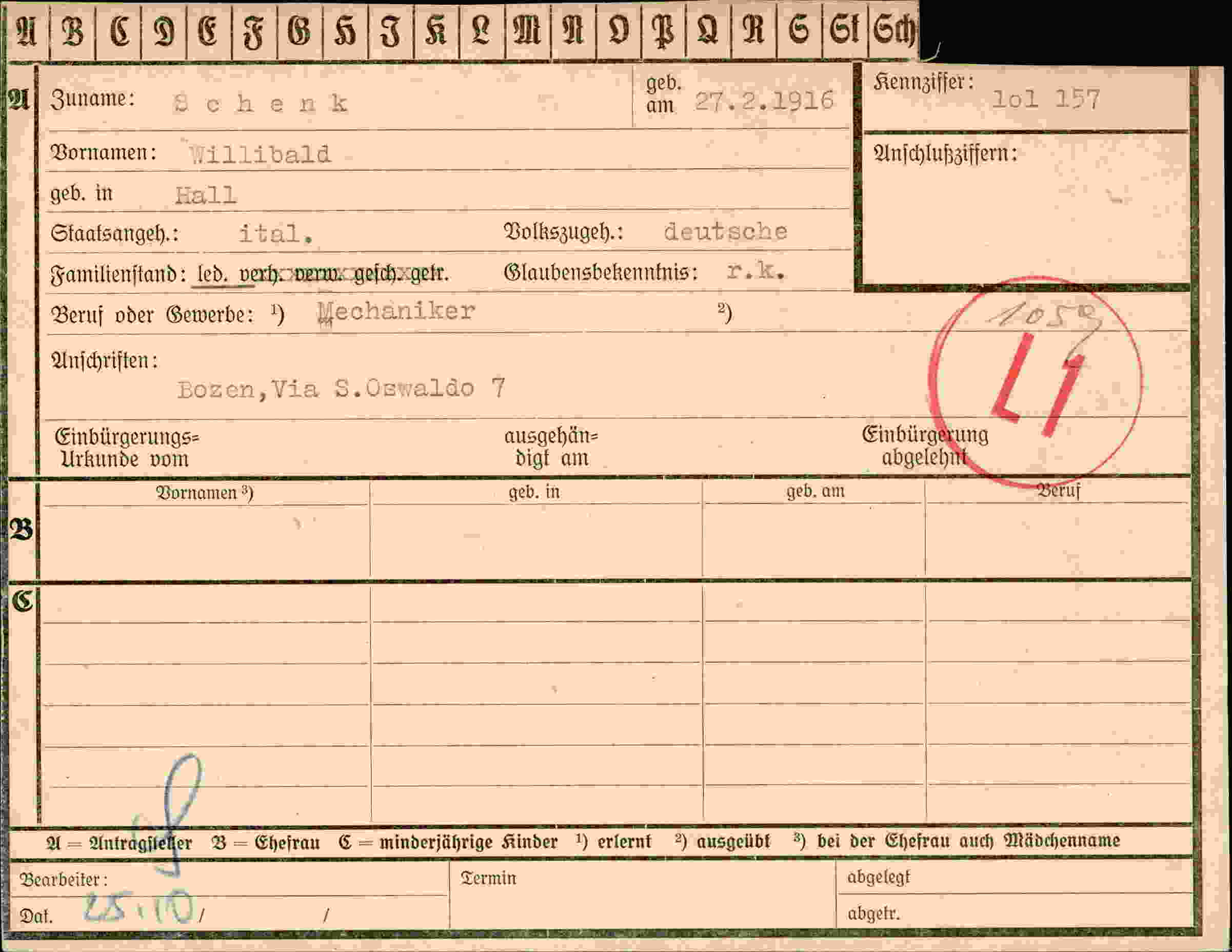Dokument für Willibald Schenk