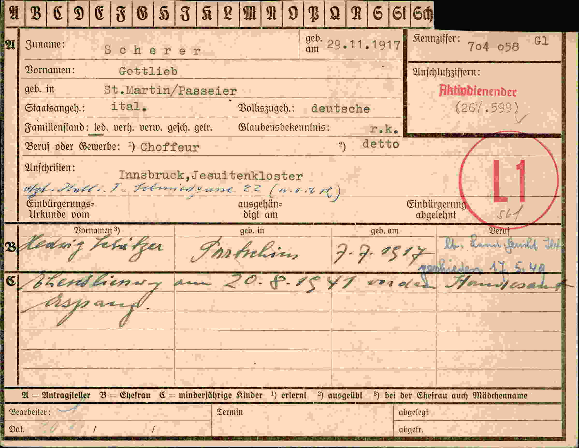 Dokument für Gottlieb Scherer