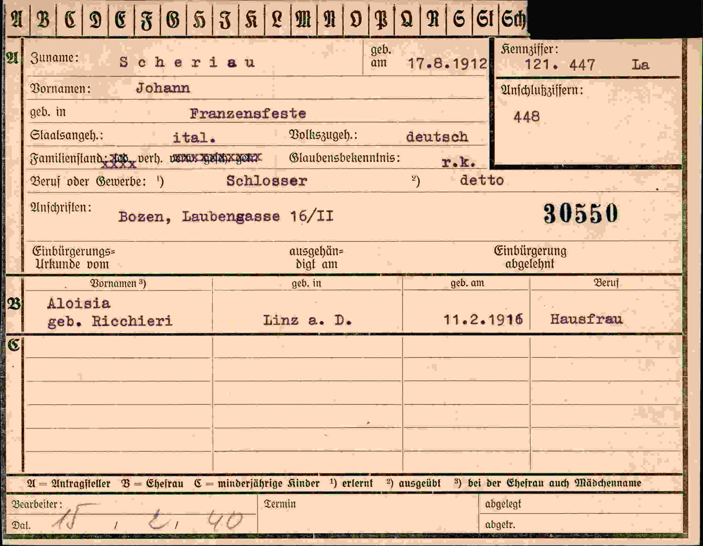 Dokument für Johann Scheriau