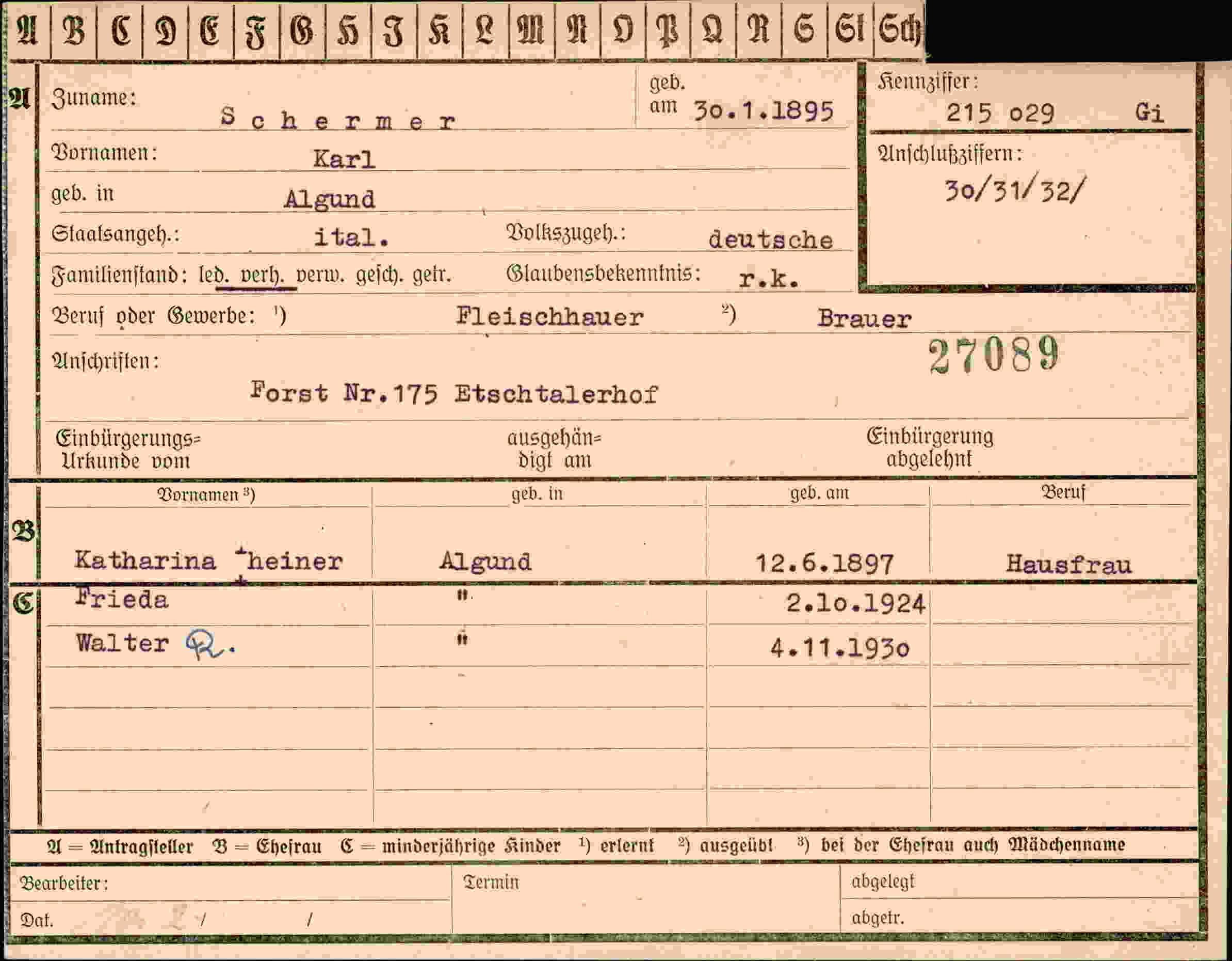 Dokument für Karl Schermer
