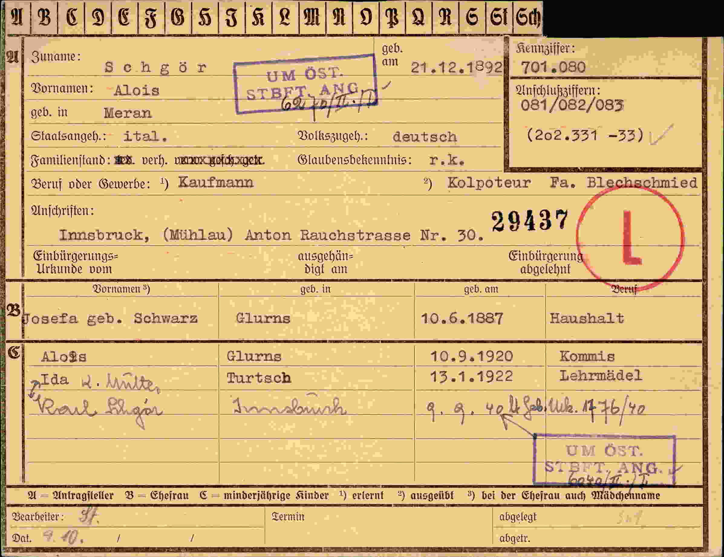 Dokument für Alois Schgör