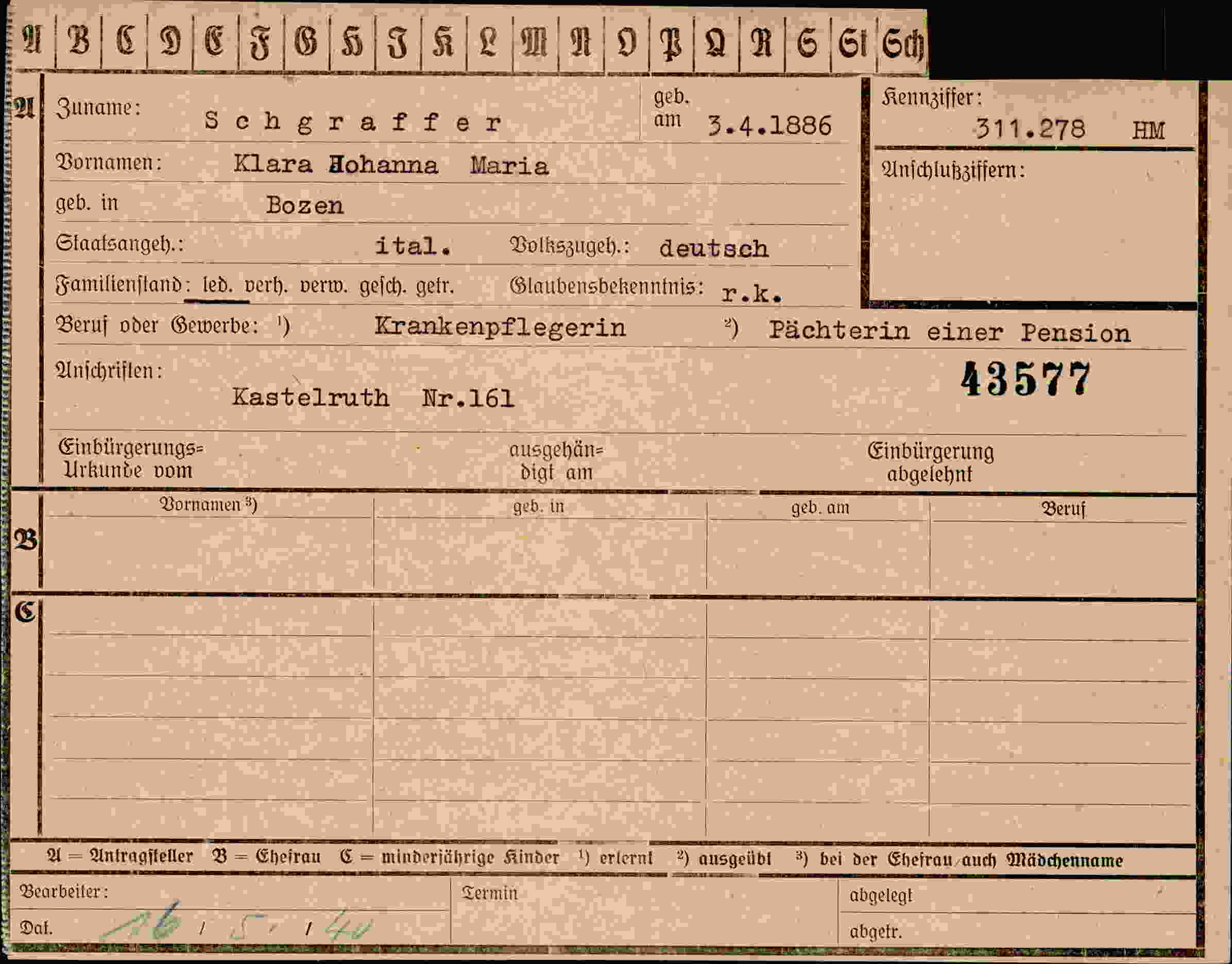 Dokument für Klara Johanna Maria Schgraffer