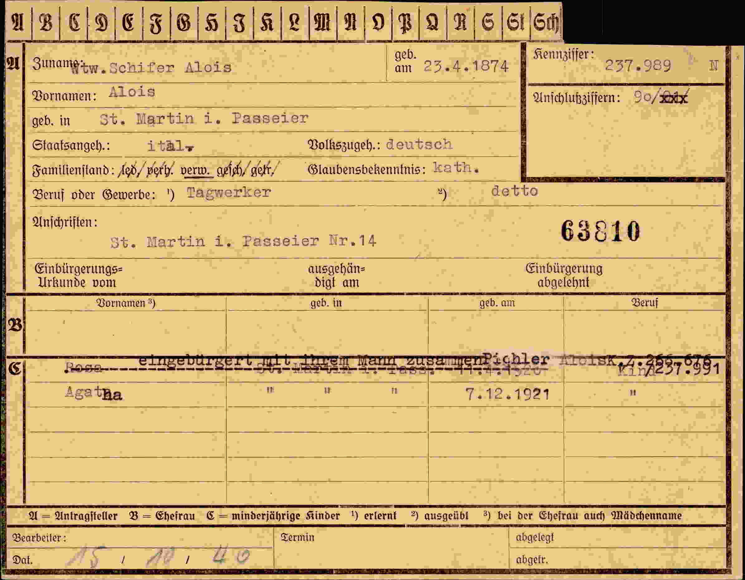 Dokument für Alois Schifer
