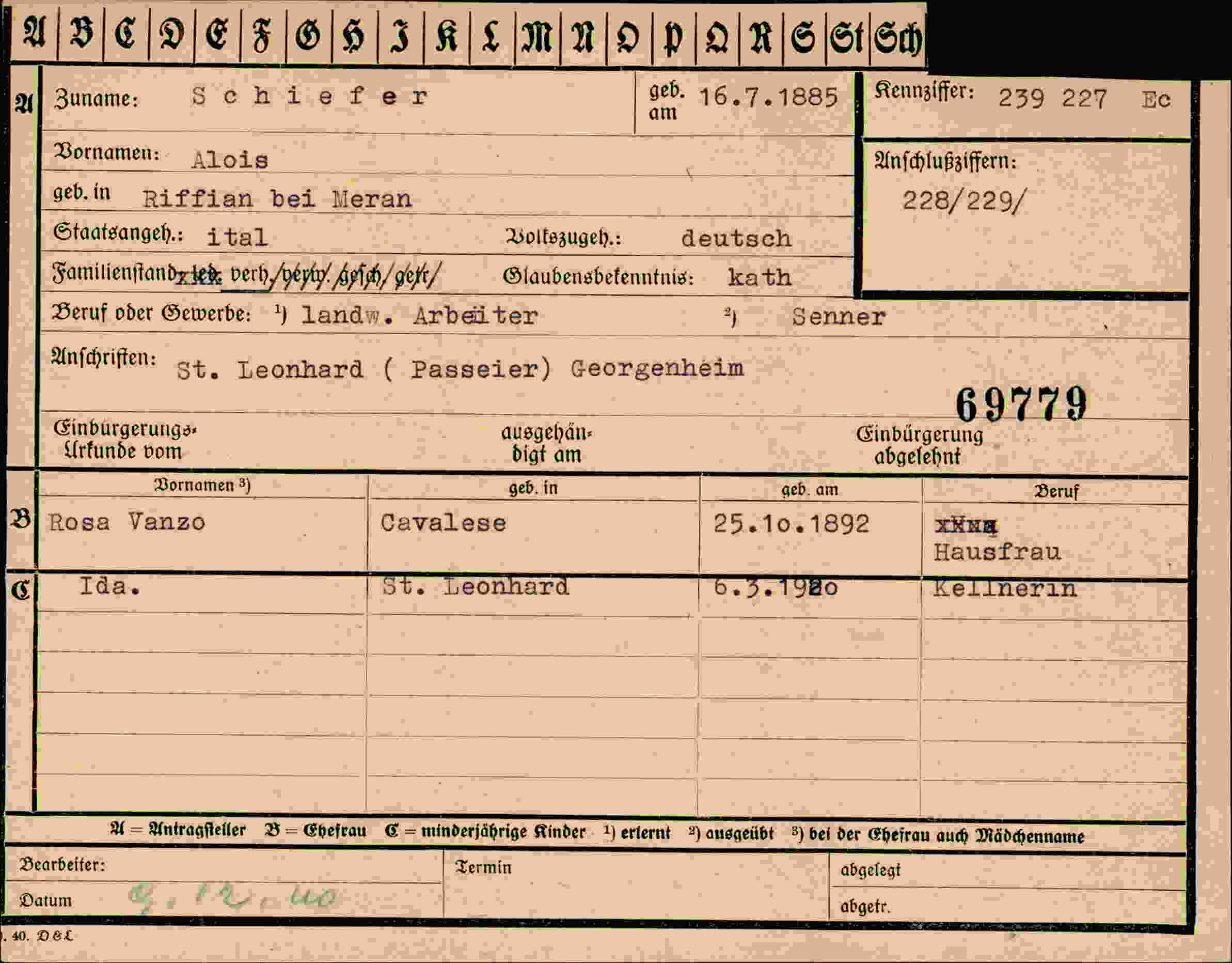 Dokument für Alois Schiefer