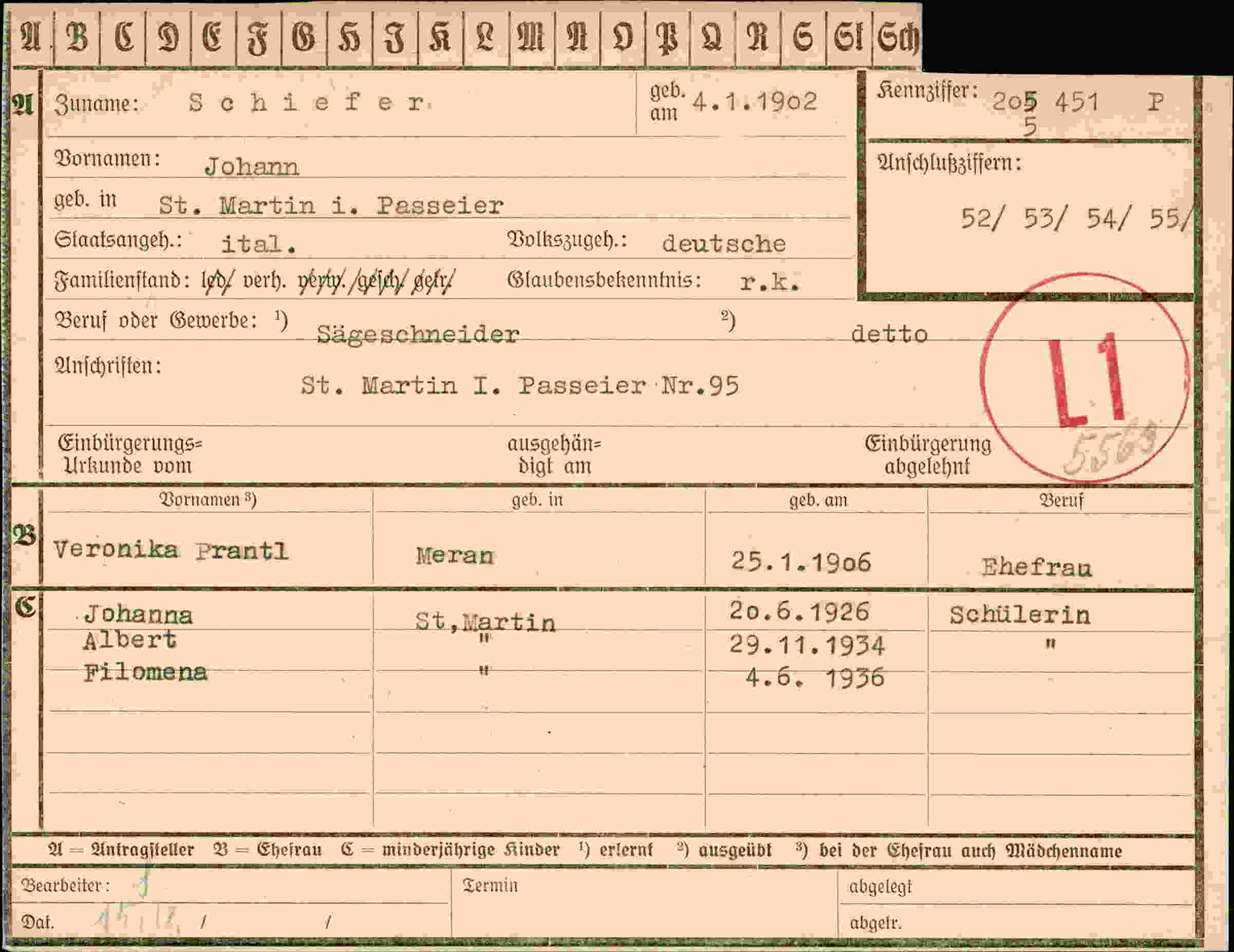 Dokument für Johann Schiefer