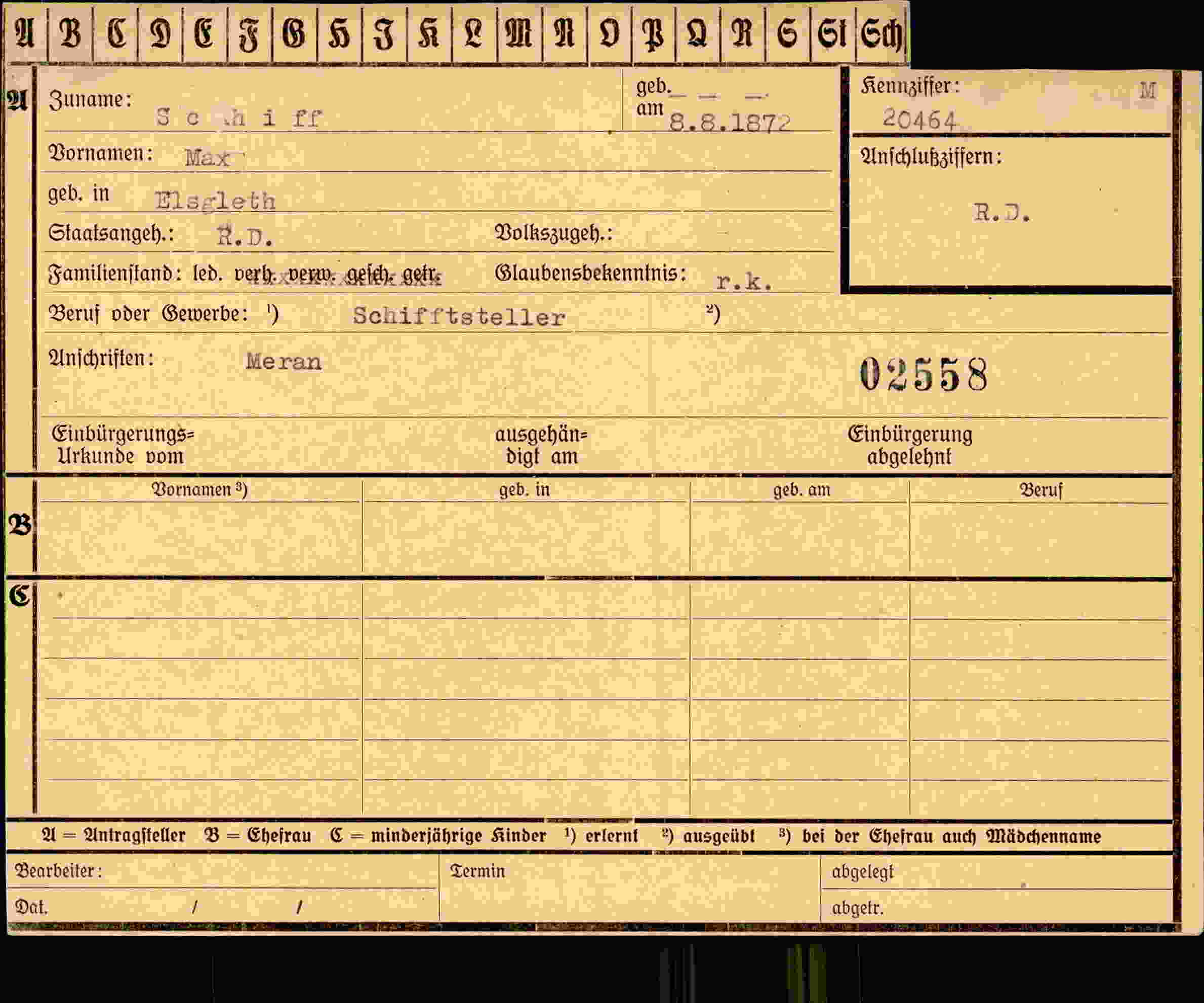 Dokument für Max Schiff