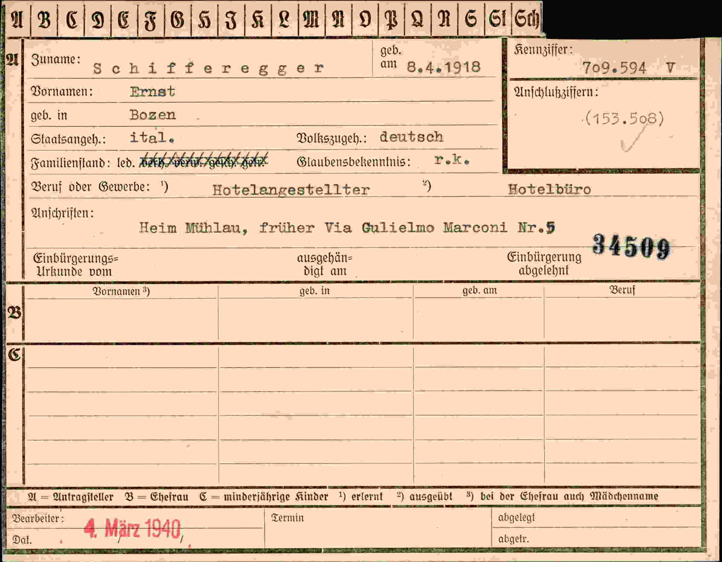 Vorderseite des Dokuments