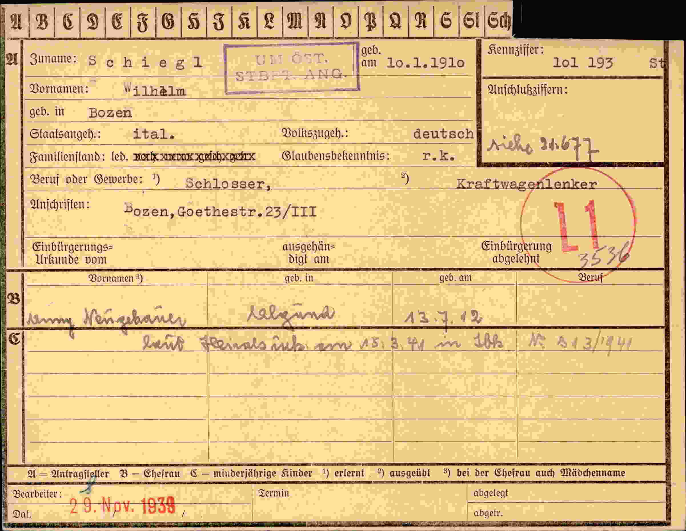 Dokument für Wilhelm Schiegl