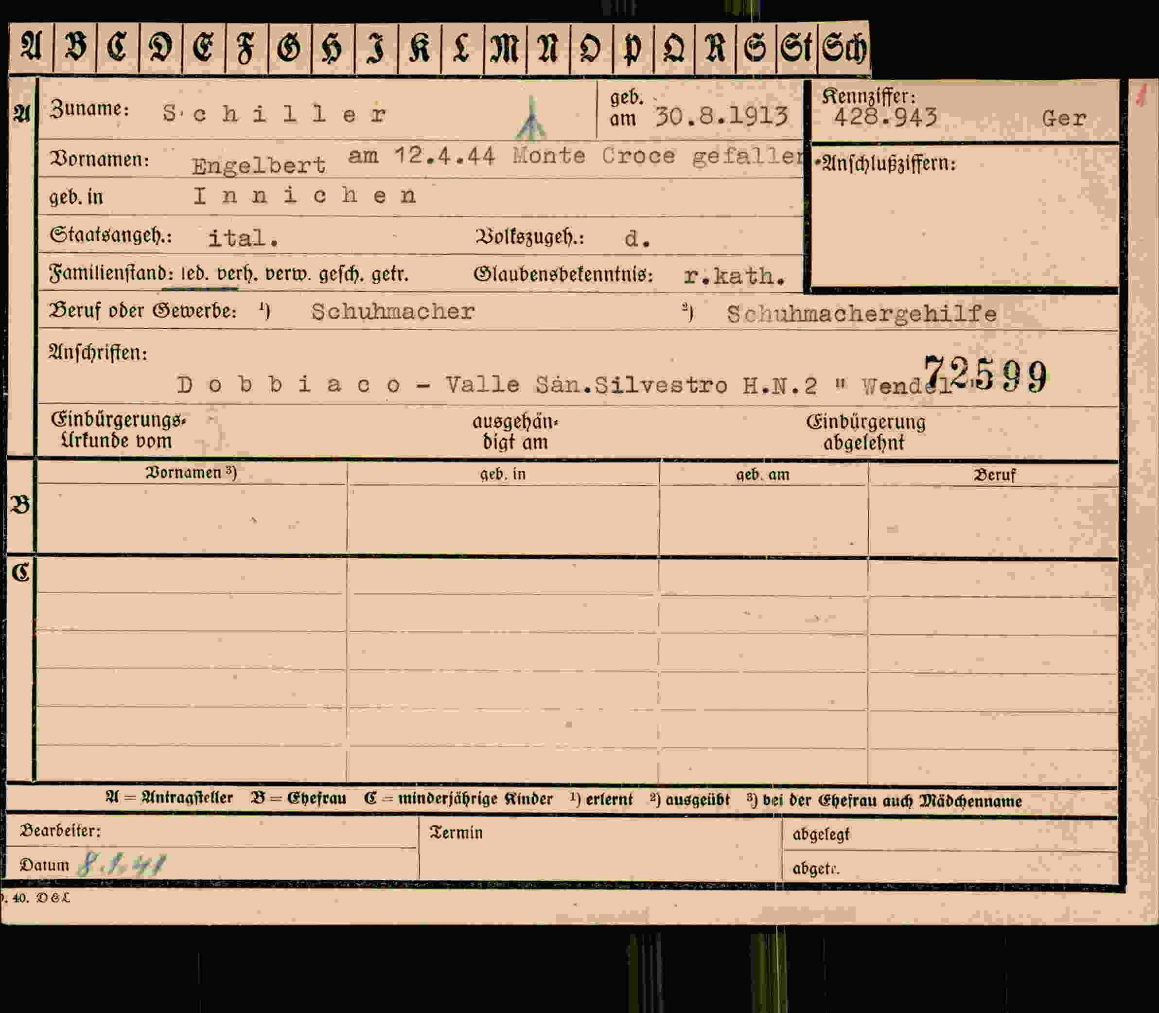 Dokument für Engelbert Schiller