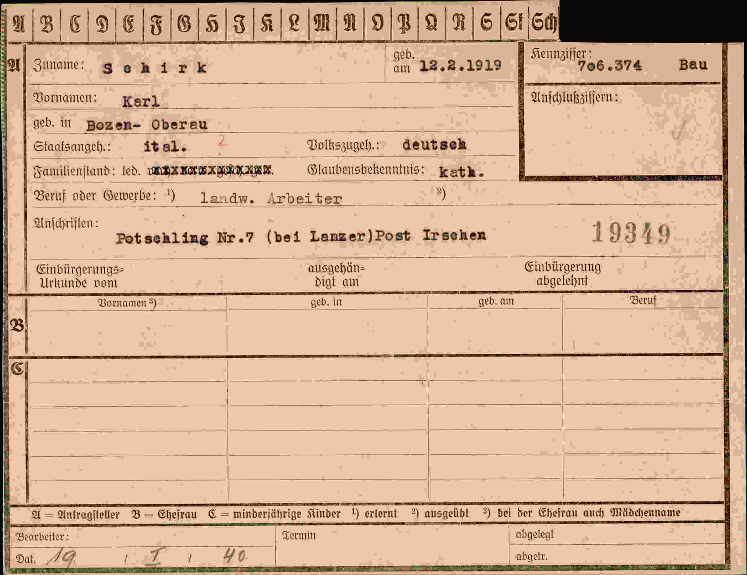 Dokument für Karl Schirk
