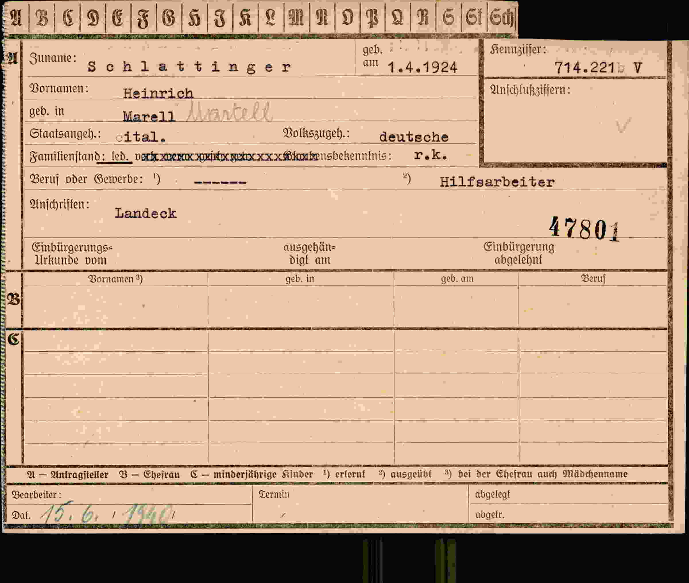Dokument für Heinrich Schlattinger