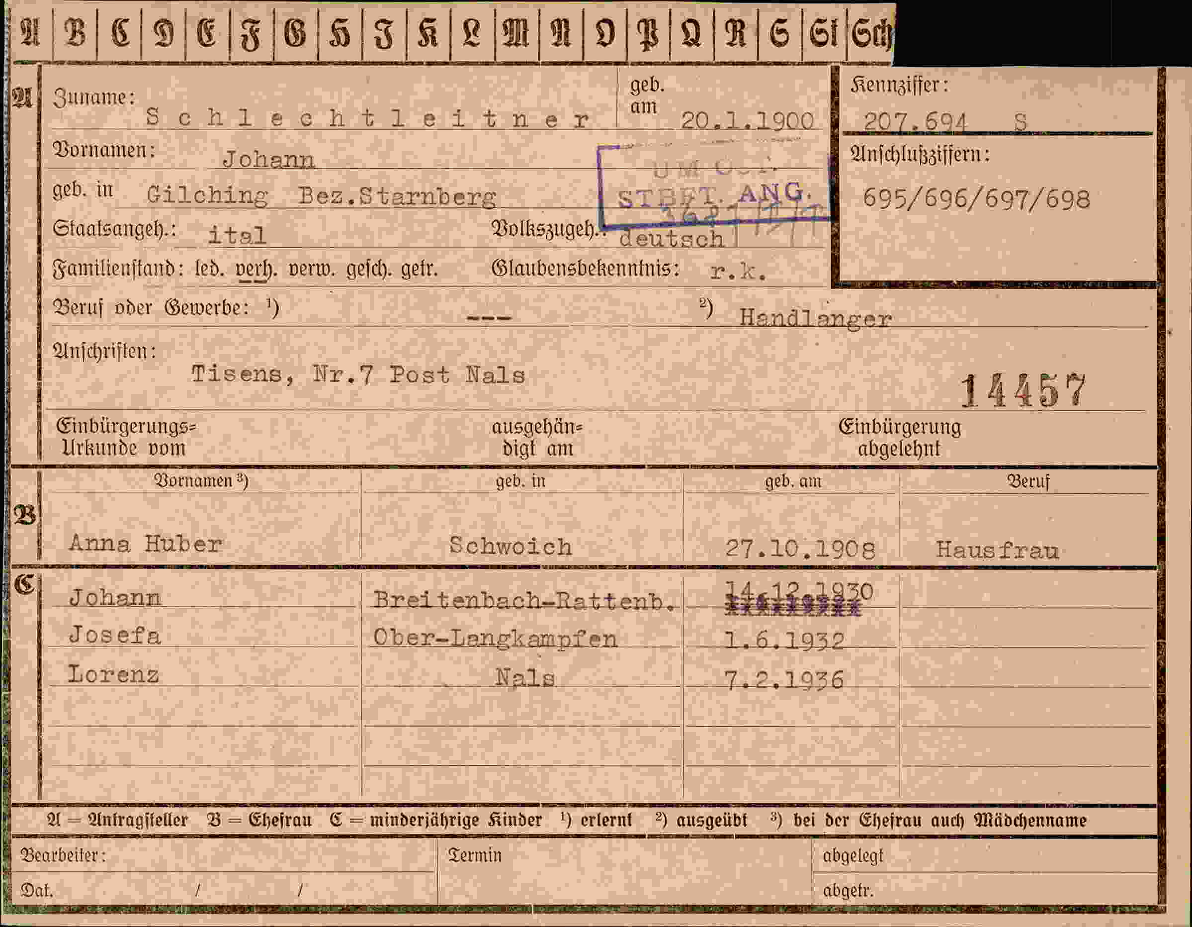 Dokument für Johann Schlechtleitner