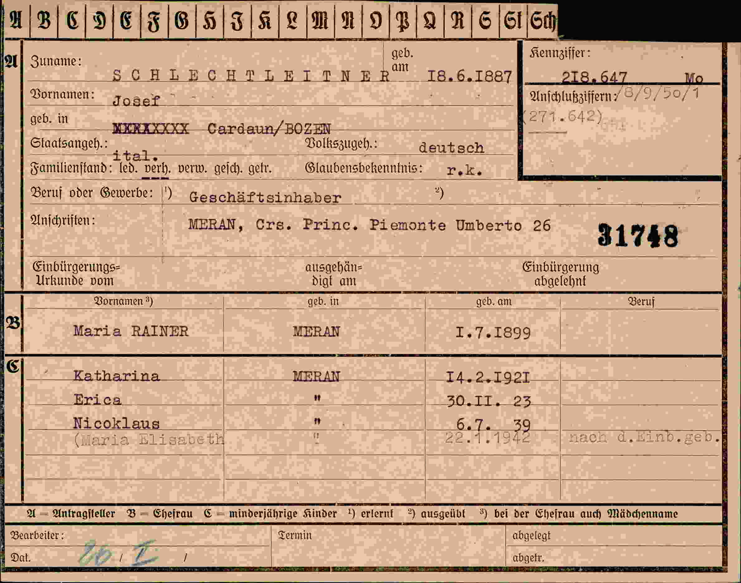 Vorderseite des Dokuments