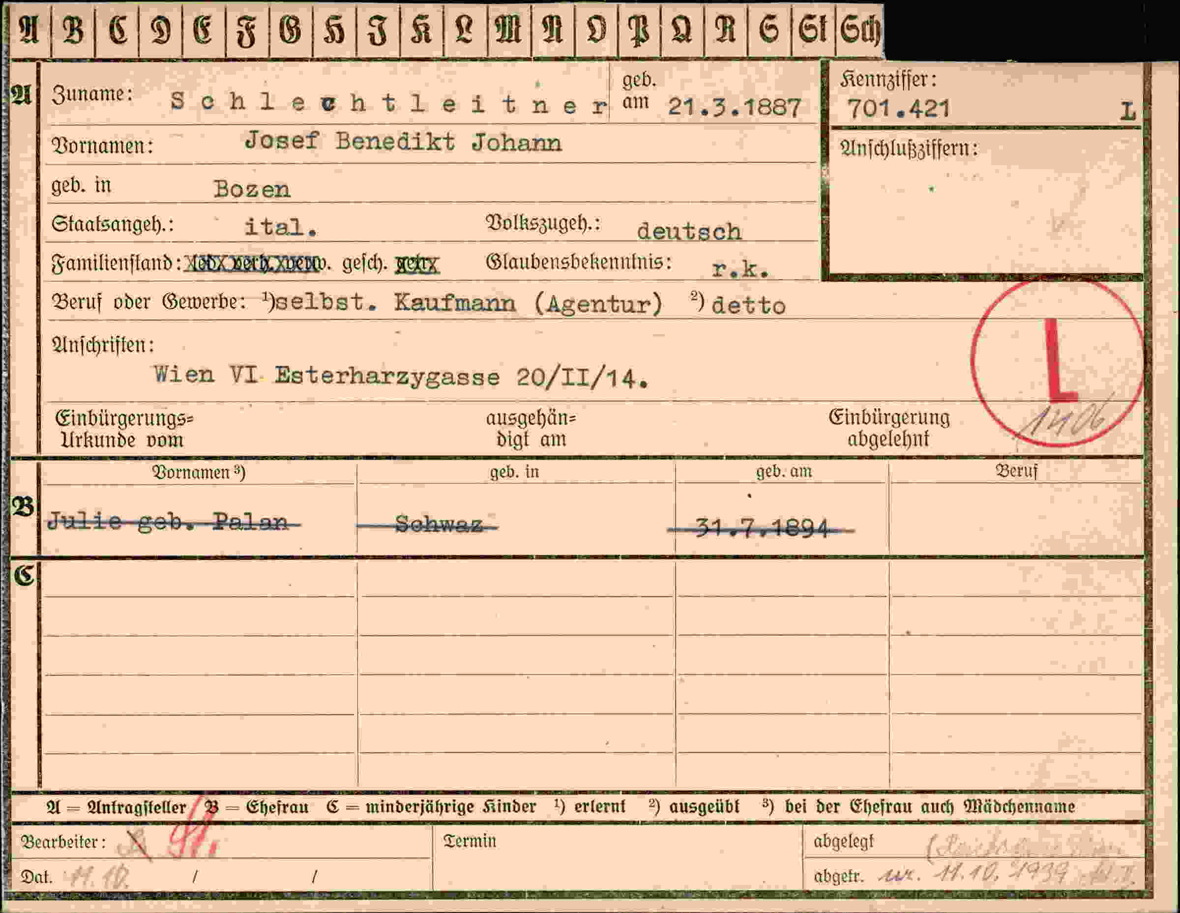 Dokument für Josef Benedikt Johann Schlechtleitner