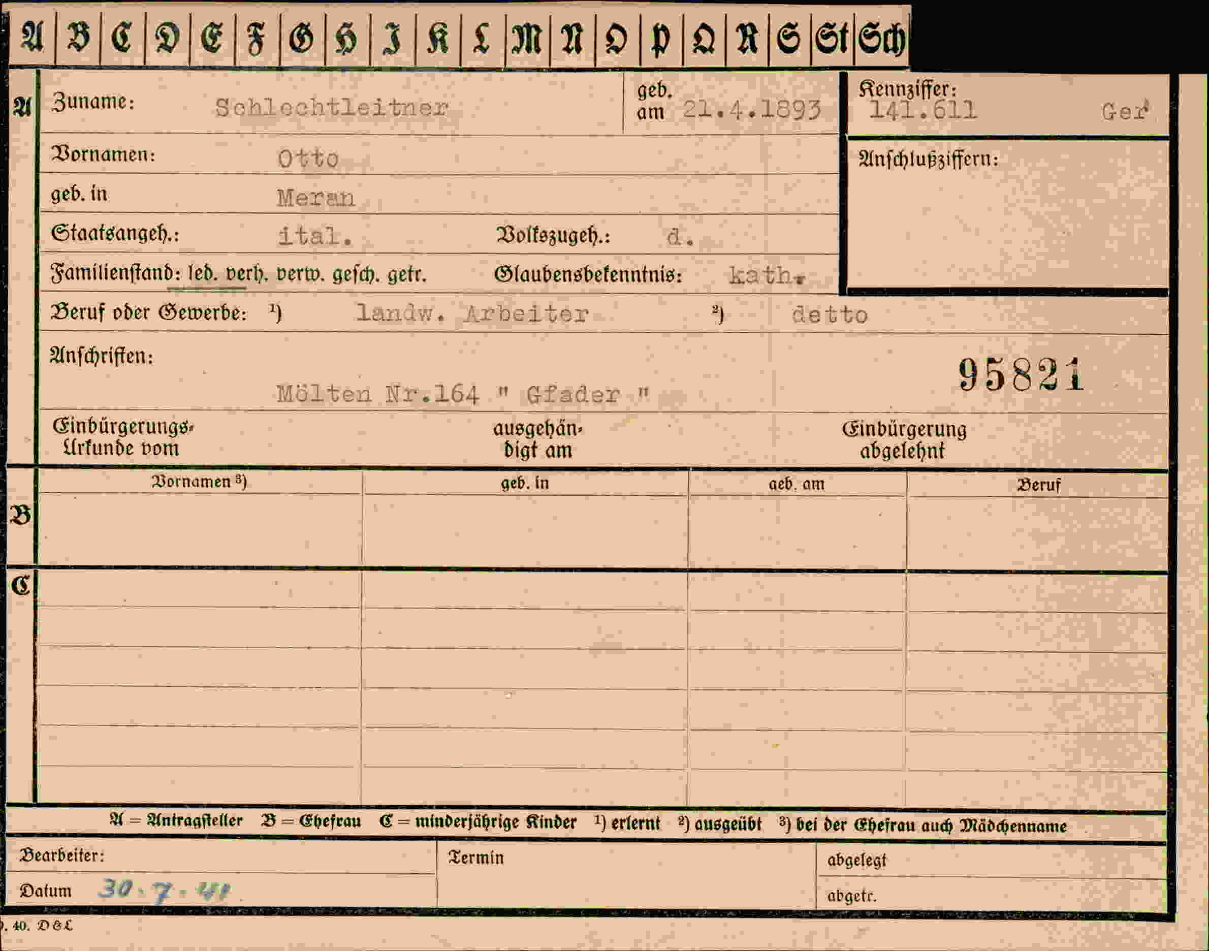 Dokument für Otto Schlechtleitner
