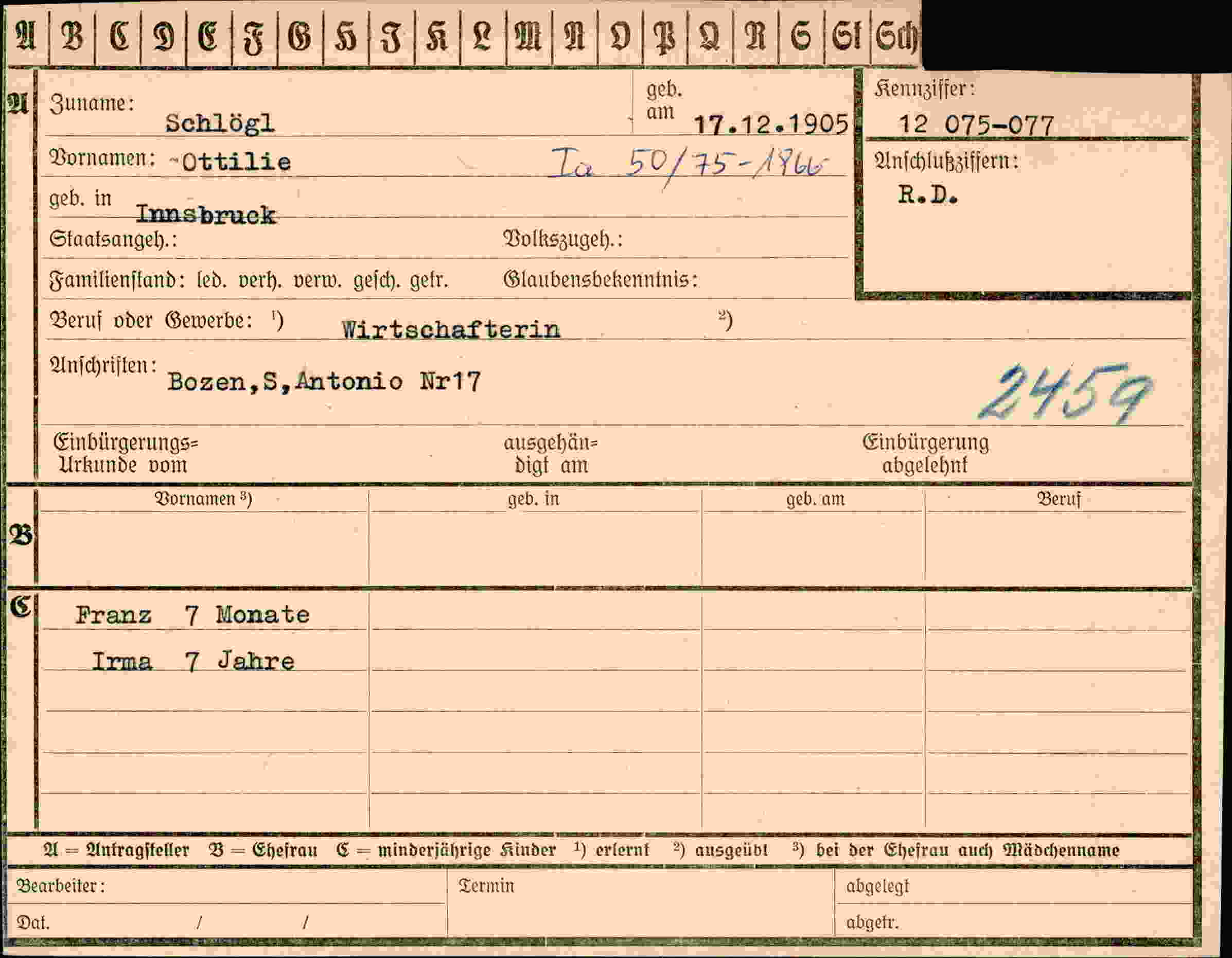 Dokument für Ottilie Schlögl
