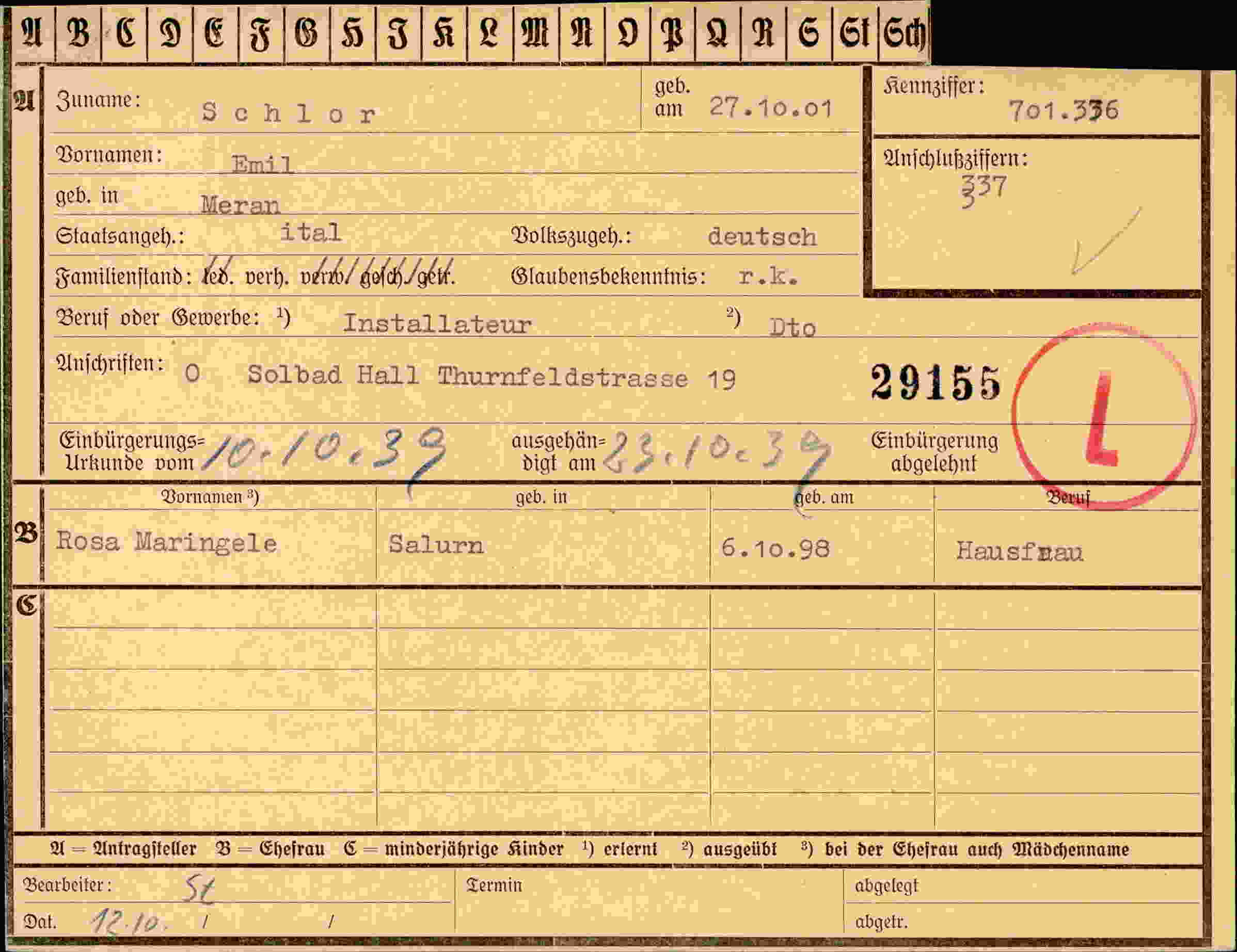 Dokument für Emil Schlor