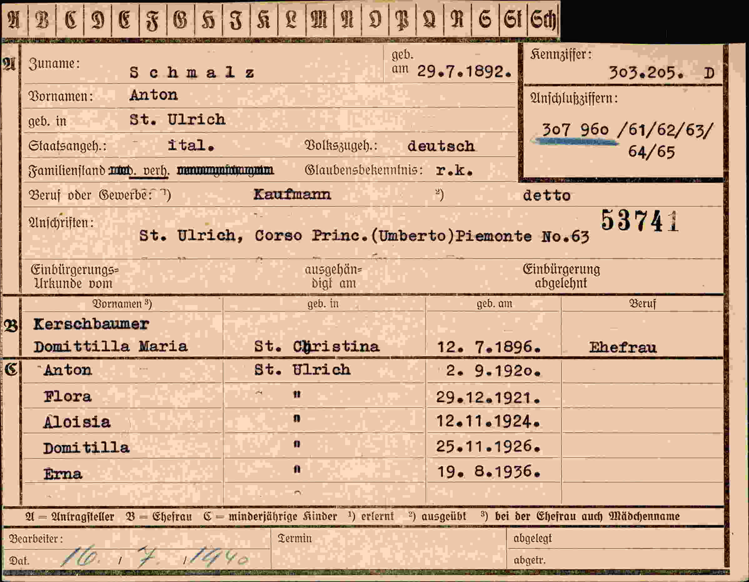 Dokument für Anton Schmalz