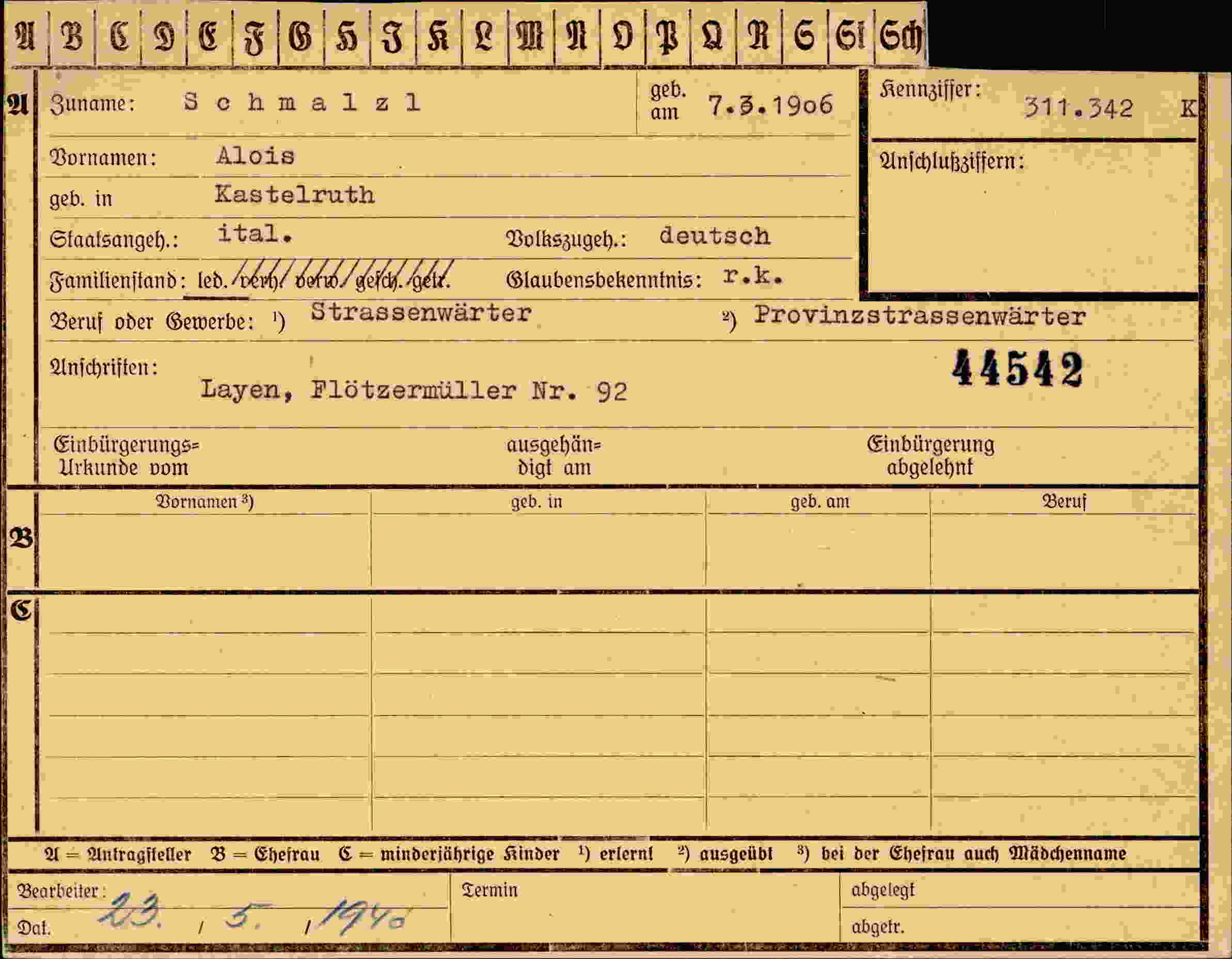 Dokument für Alois Schmalzl